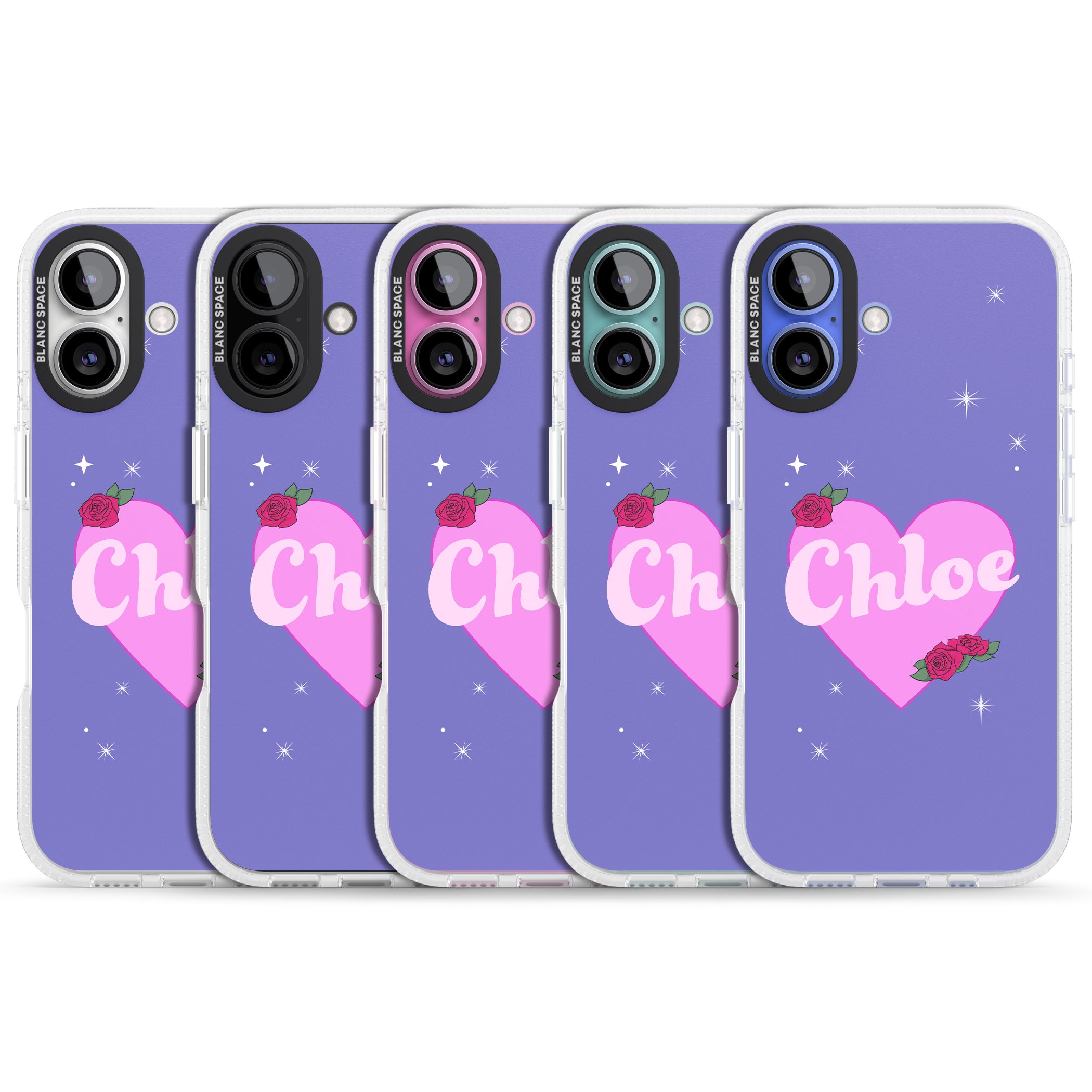 Personalised Glamorous Love Heart iPhone 16 / 16 Plus Clear Case Impact Air - Blanc Space