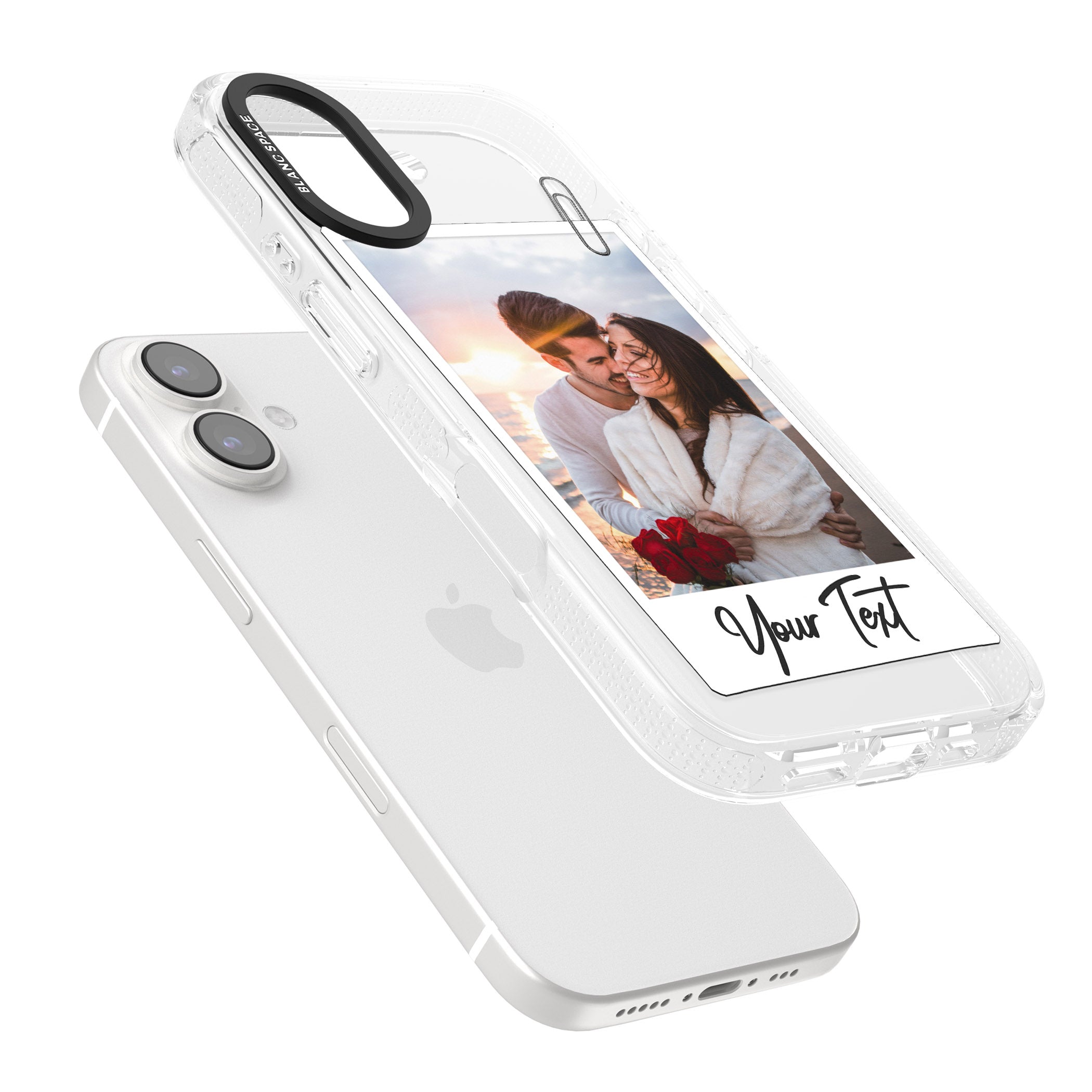 Personalised Instant Camera Photo iPhone 16 / 16 Plus Clear Case Impact Air - Blanc Space