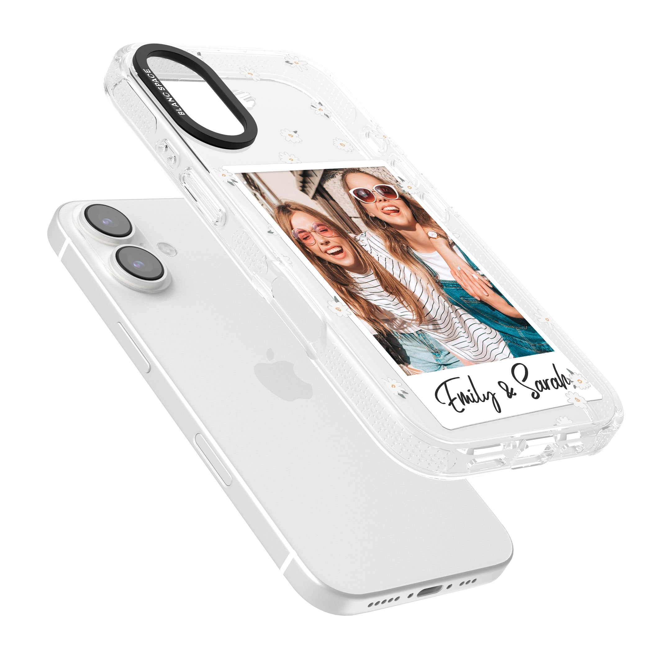 Personalised Daisy Instant Photo iPhone 16 / 16 Plus Clear Case Impact Air - Blanc Space