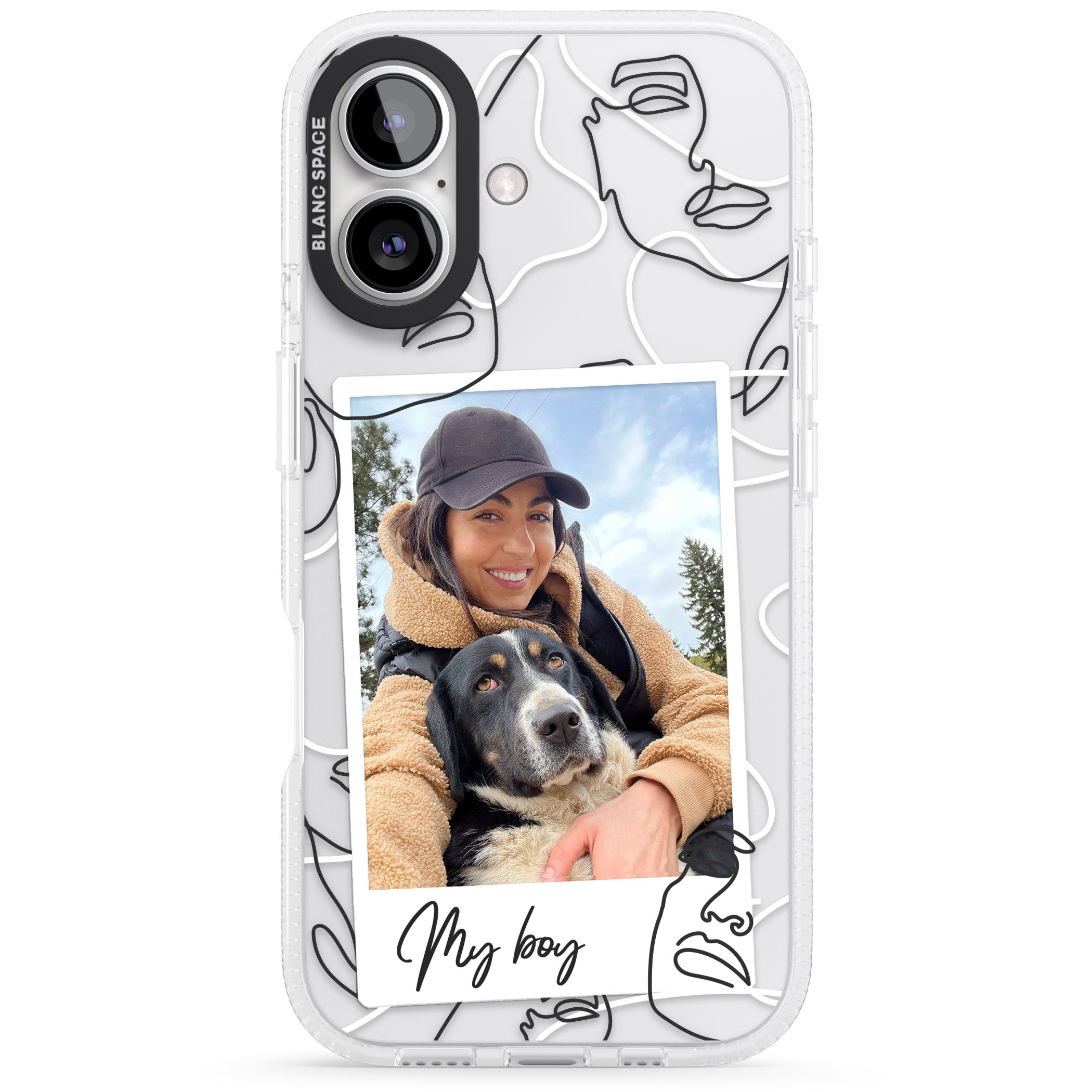 Personalised Abstract Faces Instant Photo iPhone 16 / 16 Plus Clear Case Impact Air - Blanc Space