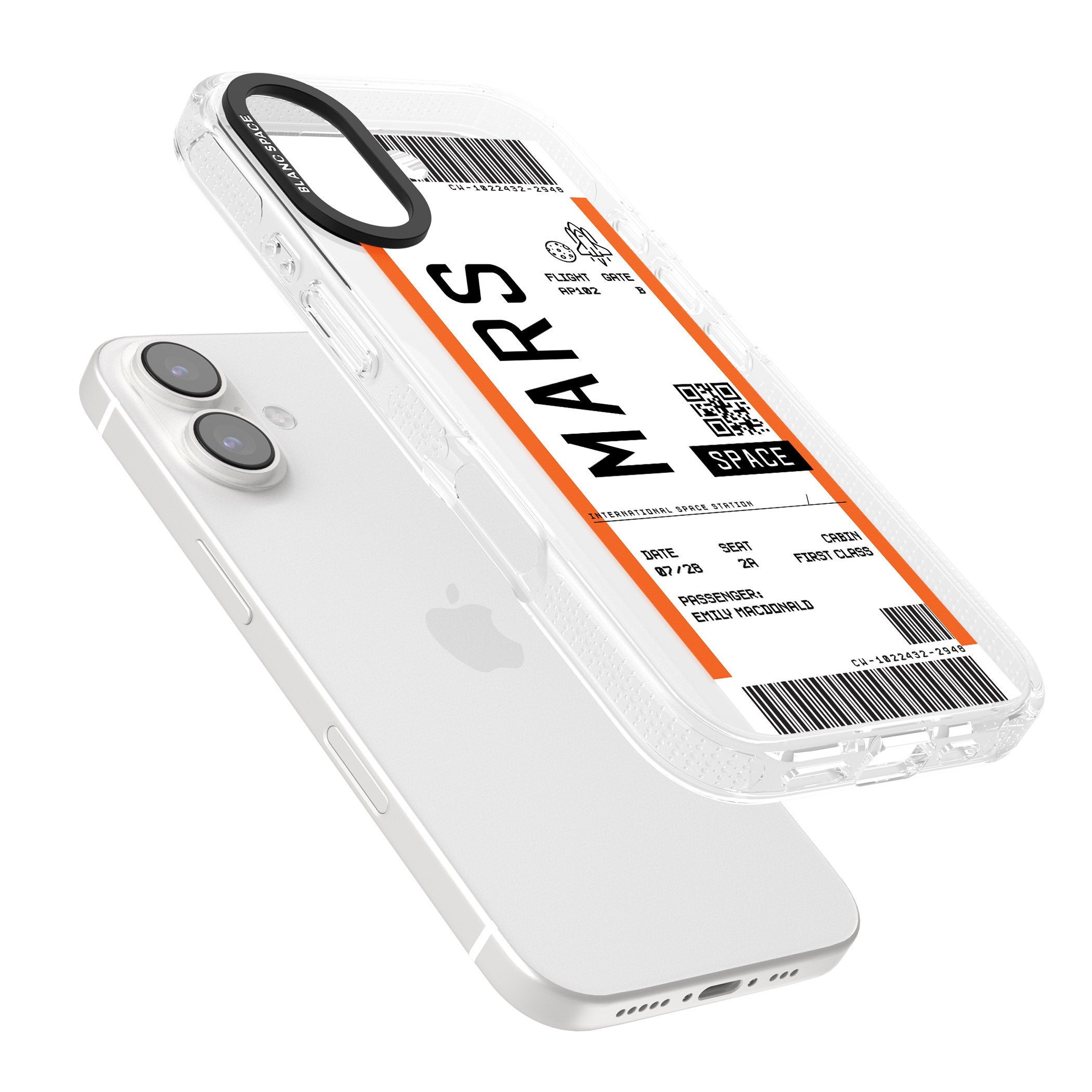 Personalised Mars Space Travel Ticket iPhone 16 / 16 Plus Clear Case Impact Air - Blanc Space