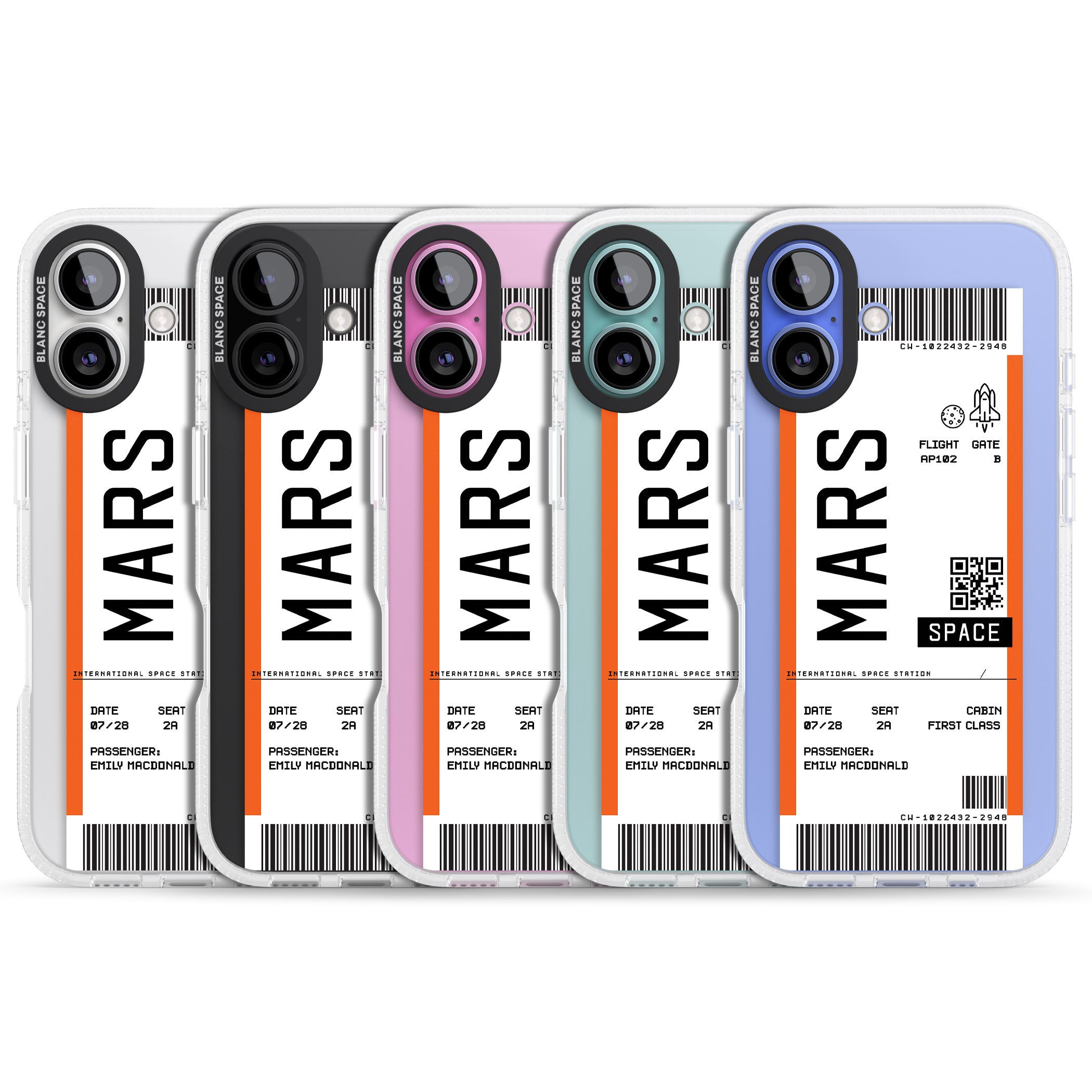 Personalised Mars Space Travel Ticket iPhone 16 / 16 Plus Clear Case Impact Air - Blanc Space