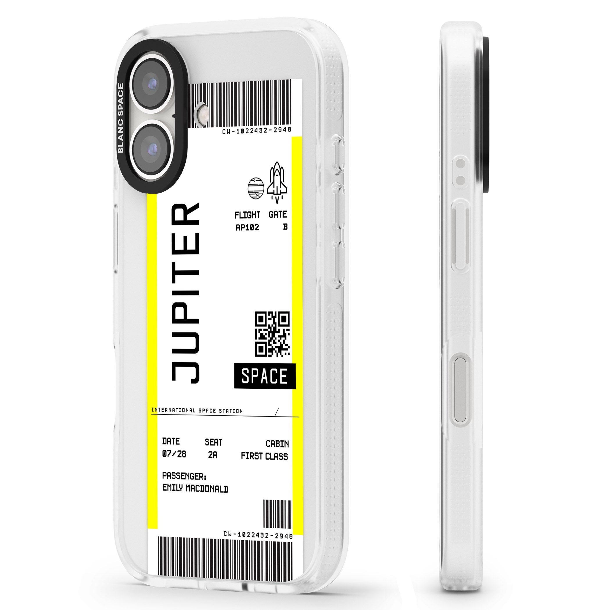 Personalised Jupiter Travel Ticket iPhone 16 / 16 Plus Clear Case Impact Air - Blanc Space