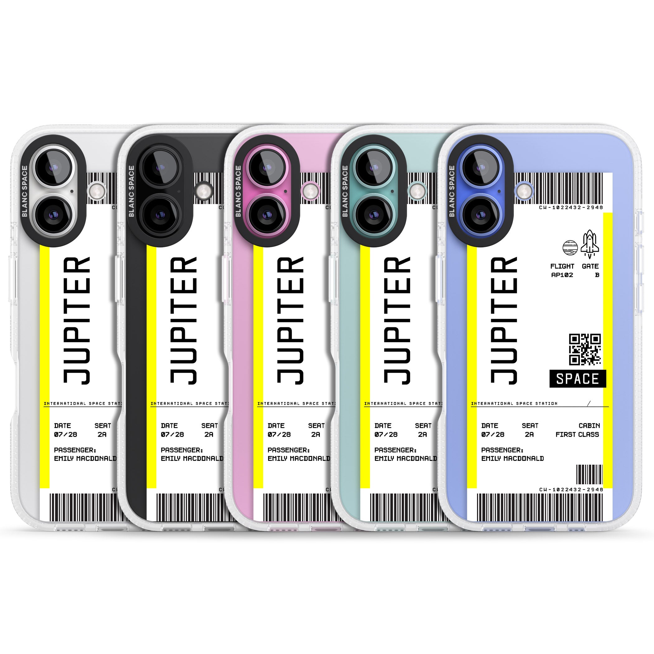 Personalised Jupiter Travel Ticket iPhone 16 / 16 Plus Clear Case Impact Air - Blanc Space