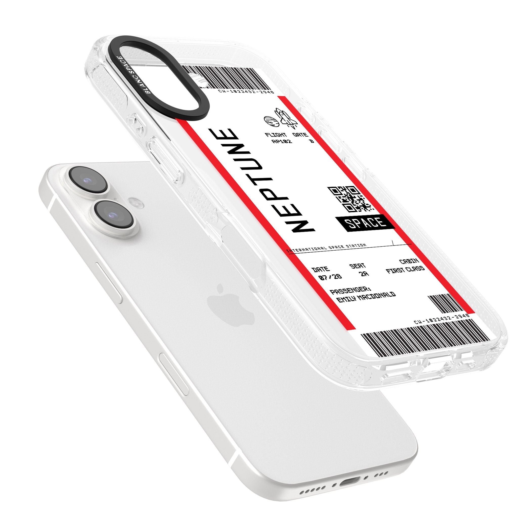 Personalised Neptune Space Travel Ticket iPhone 16 / 16 Plus Clear Case Impact Air - Blanc Space