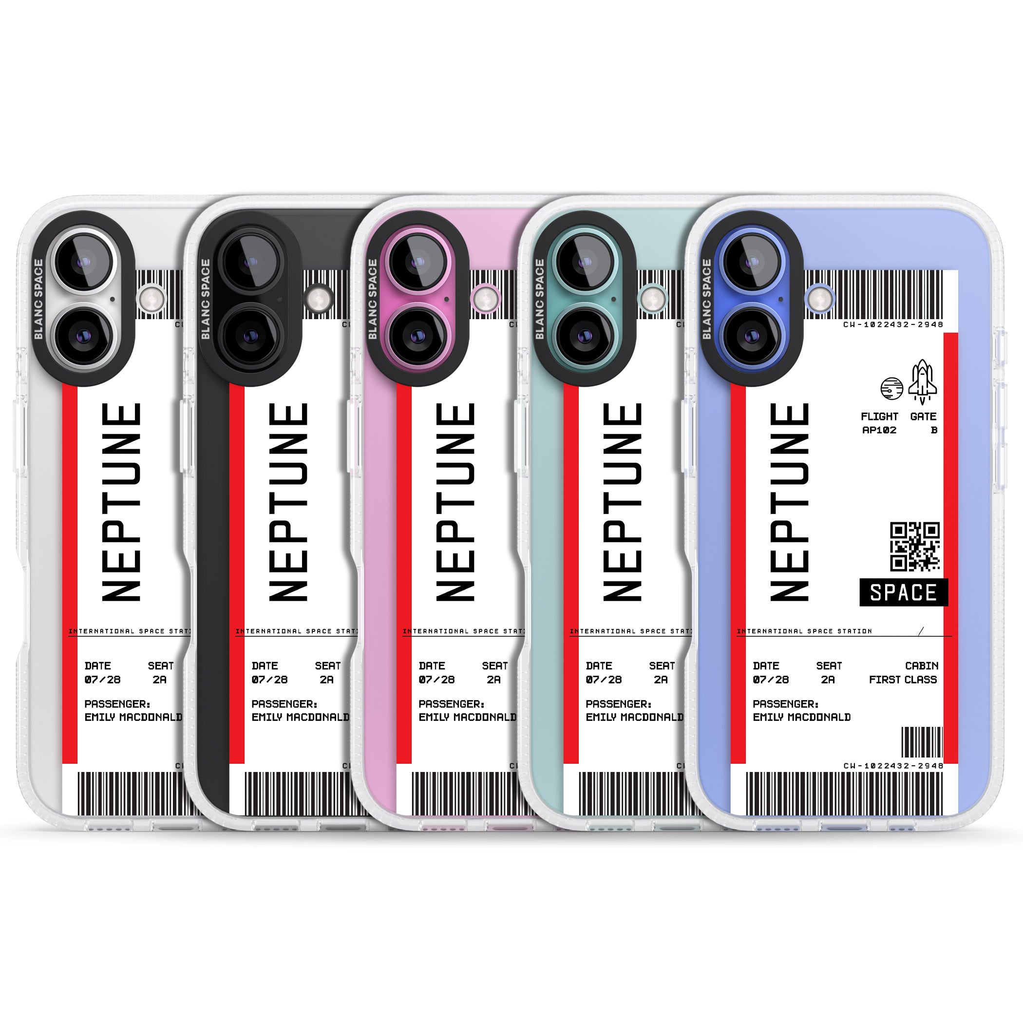 Personalised Neptune Space Travel Ticket iPhone 16 / 16 Plus Clear Case Impact Air - Blanc Space