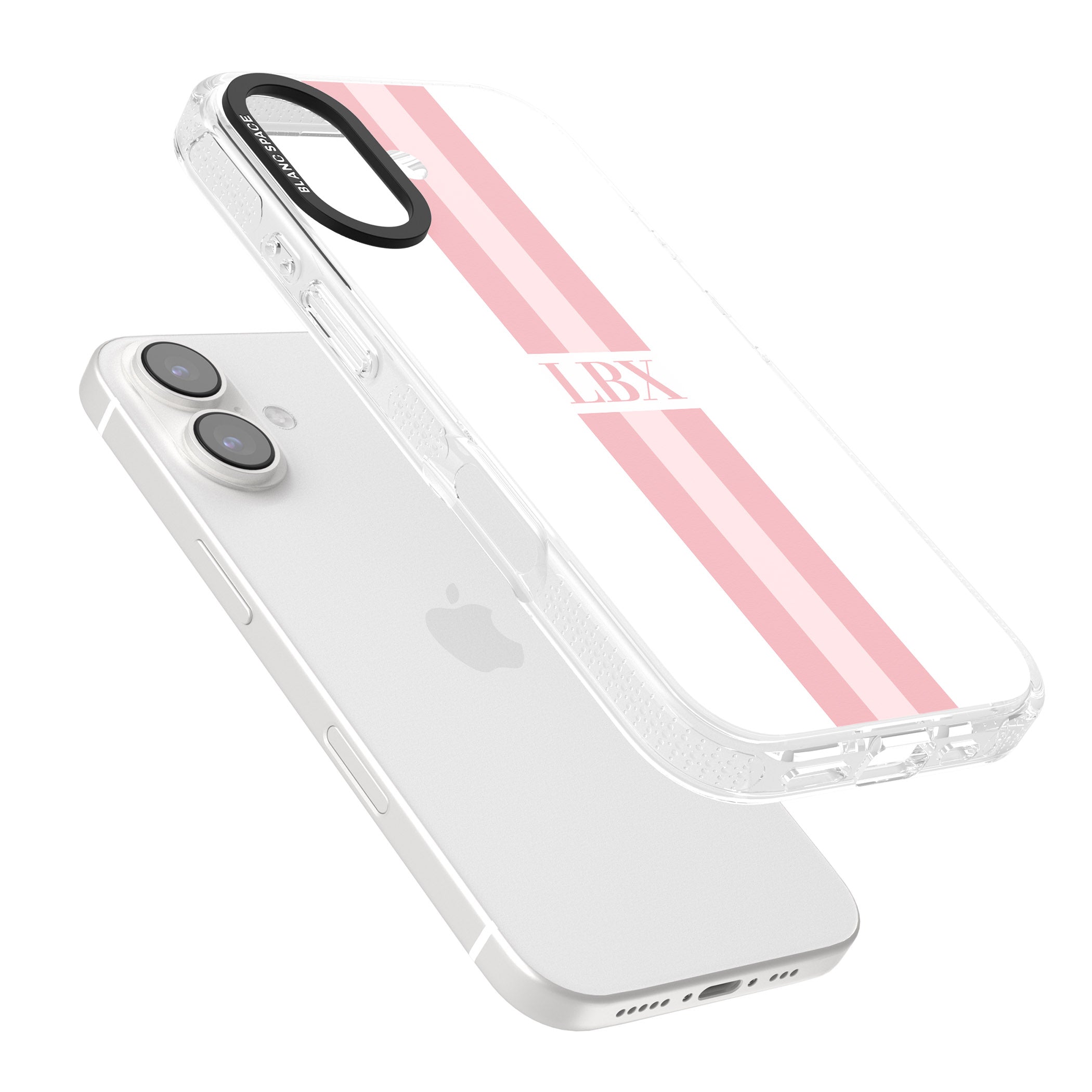 Personalised Minimal Pink Stripes iPhone 16 / 16 Plus Clear Case Impact Air - Blanc Space