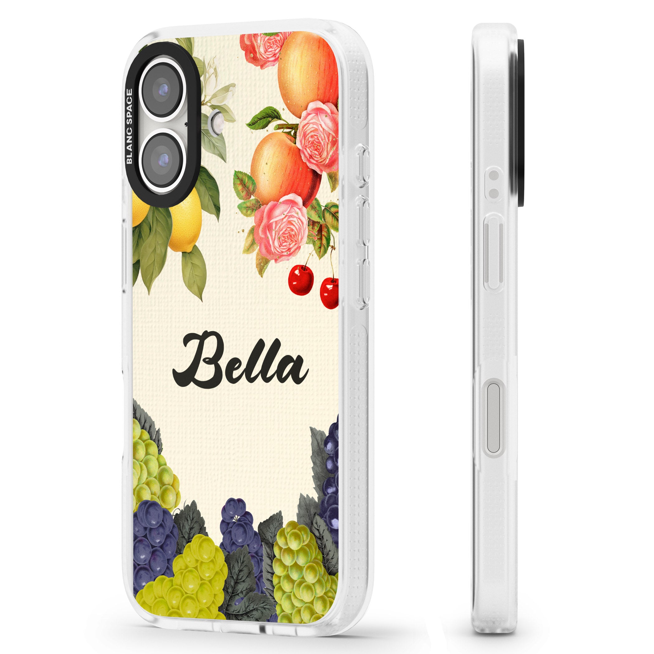 Personalised Vintage Fruits iPhone 16 / 16 Plus Clear Case Impact Air - Blanc Space