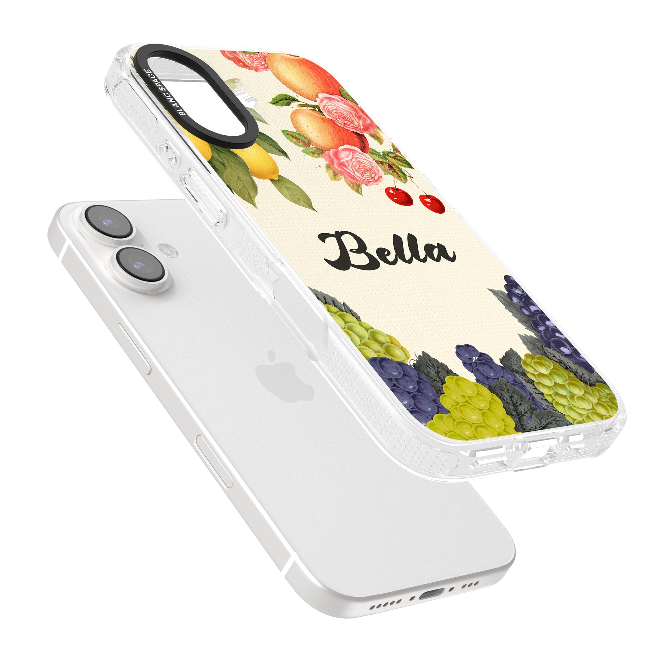 Personalised Vintage Fruits iPhone 16 / 16 Plus Clear Case Impact Air - Blanc Space