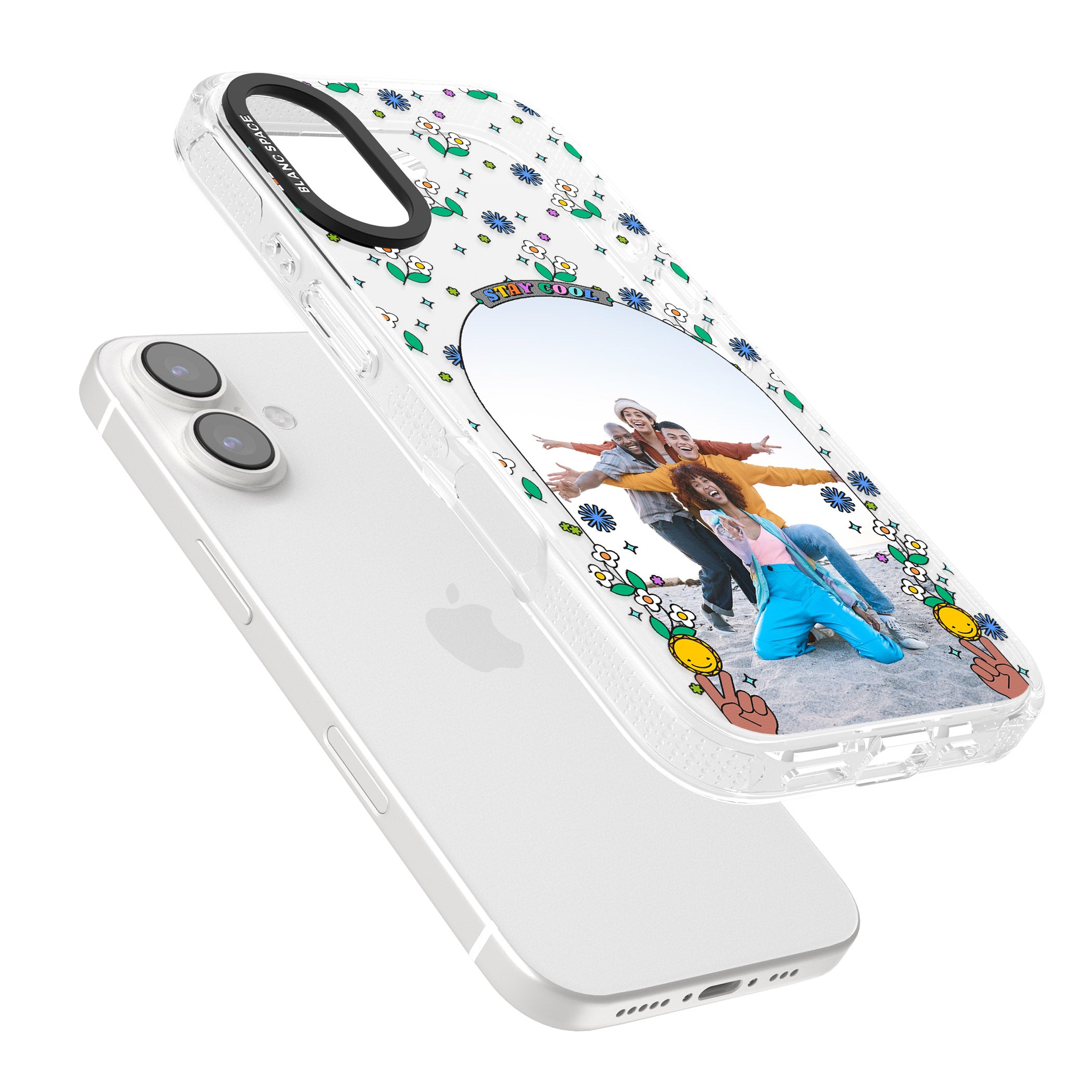 Personalised Summer Photo Frame iPhone 16 / 16 Plus Clear Case Impact Air - Blanc Space