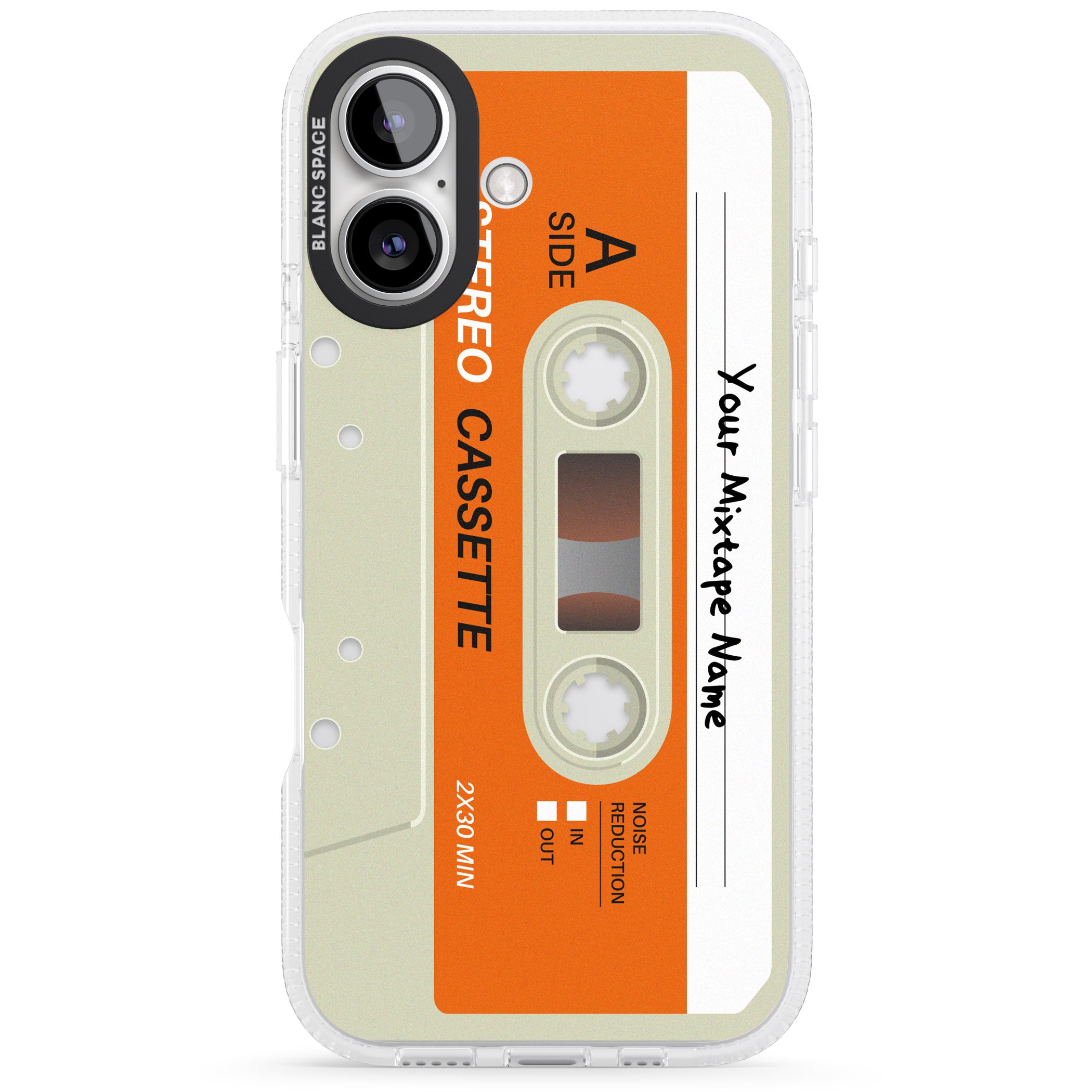 Personalised Classic Cassette iPhone 16 / 16 Plus Clear Case Impact Air - Blanc Space