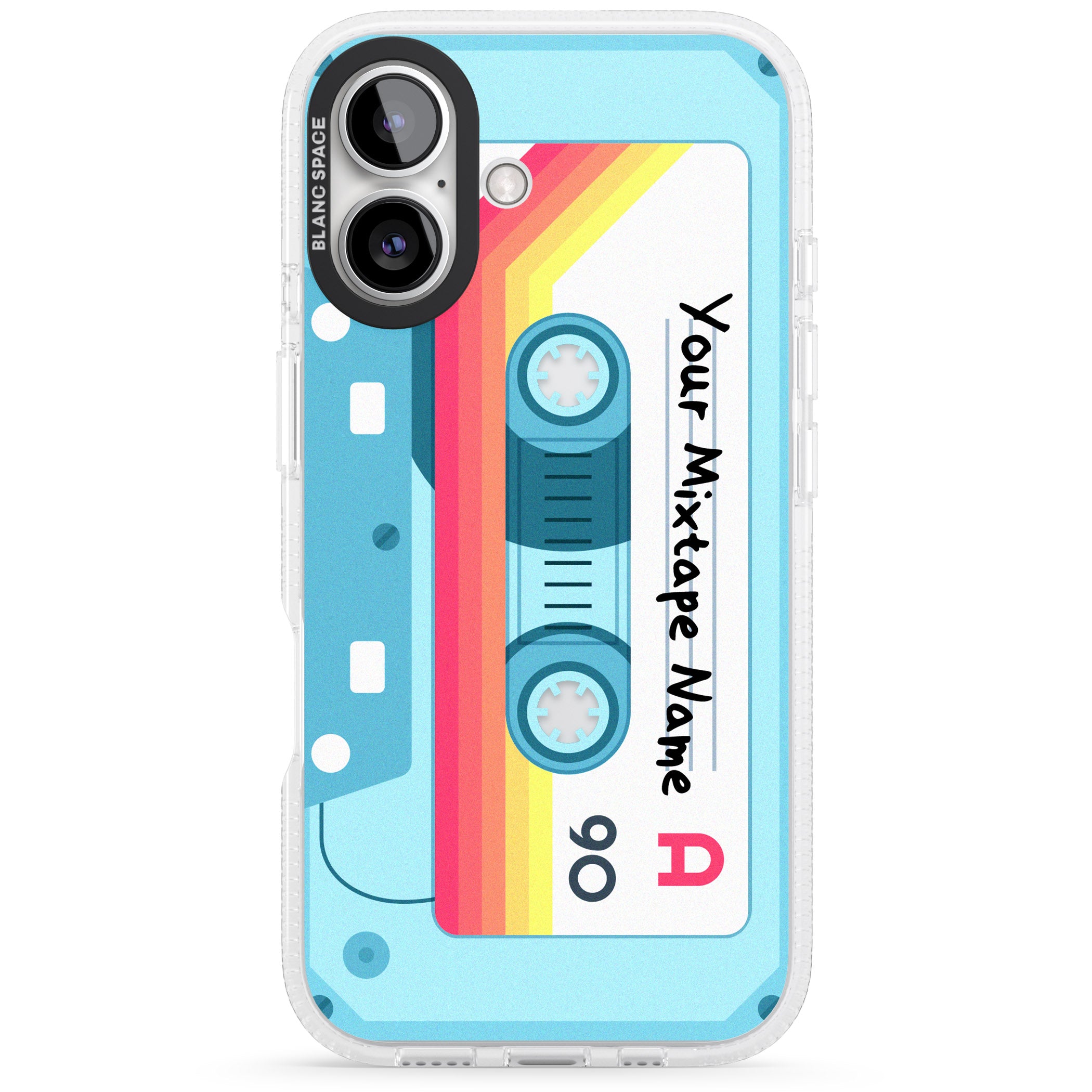 Personalised Sporty Cassette iPhone 16 / 16 Plus Clear Case Impact Air - Blanc Space