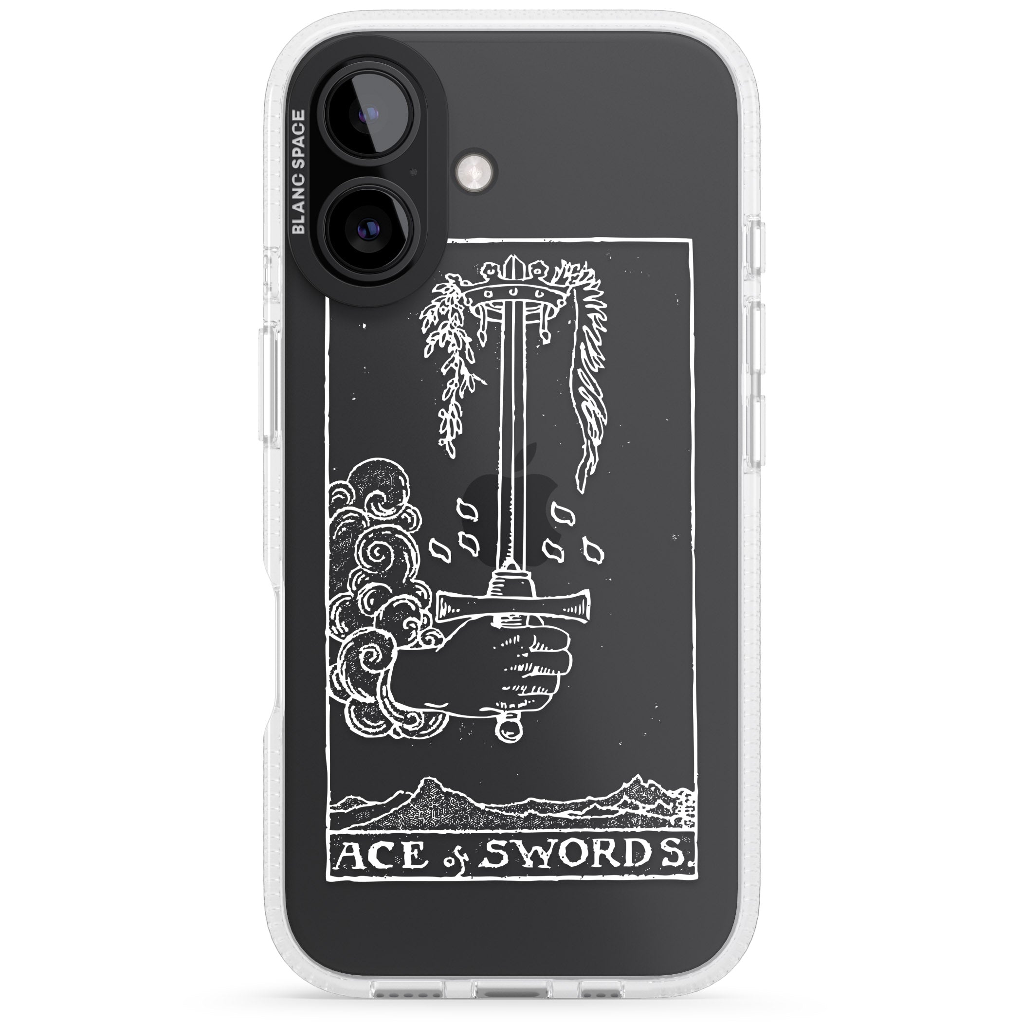 Personalised Ace of Swords Tarot Card - White Transparent iPhone 16 / 16 Plus Clear Case Impact Air - Blanc Space