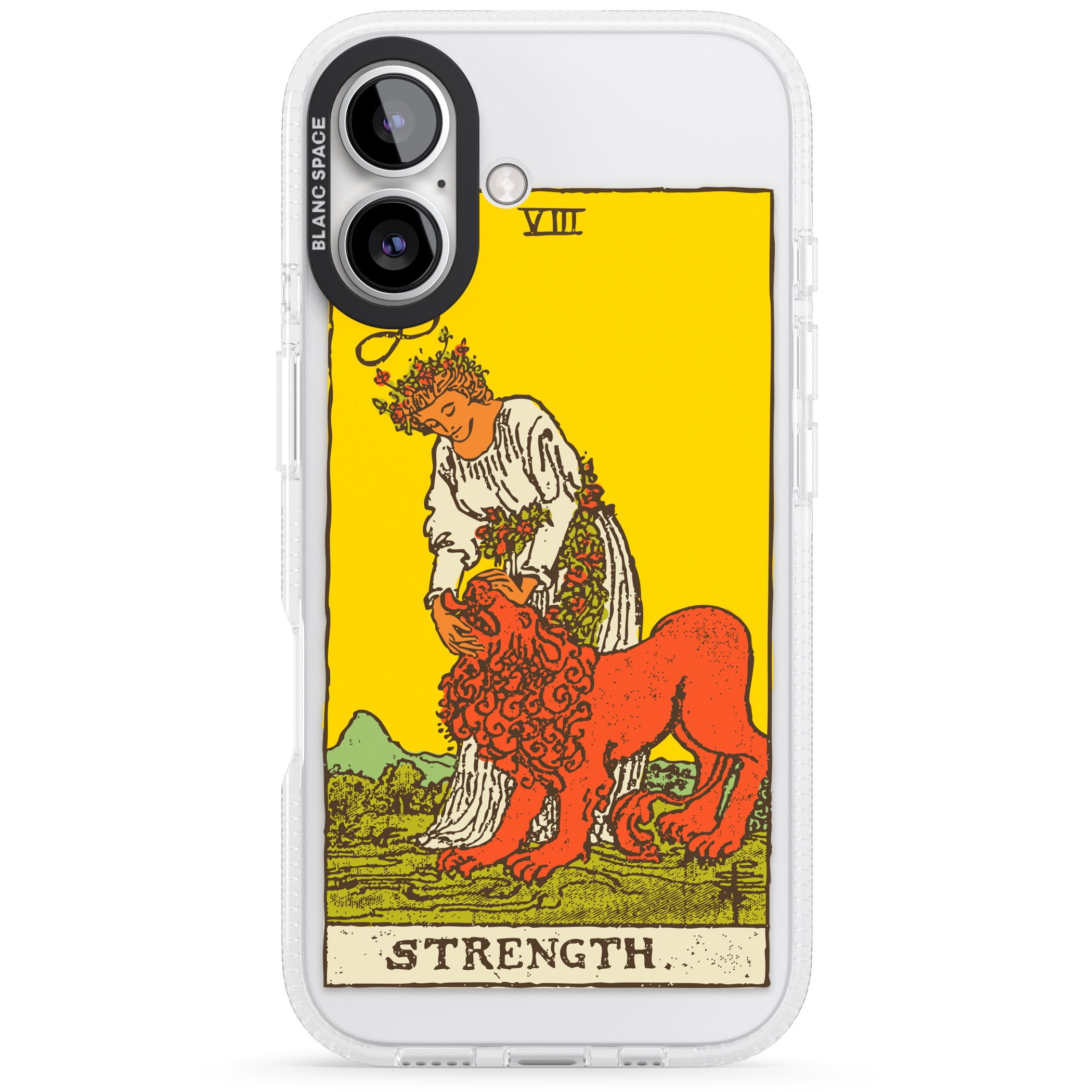 Personalised Strength Tarot Card - Colour iPhone 16 / 16 Plus Clear Case Impact Air - Blanc Space