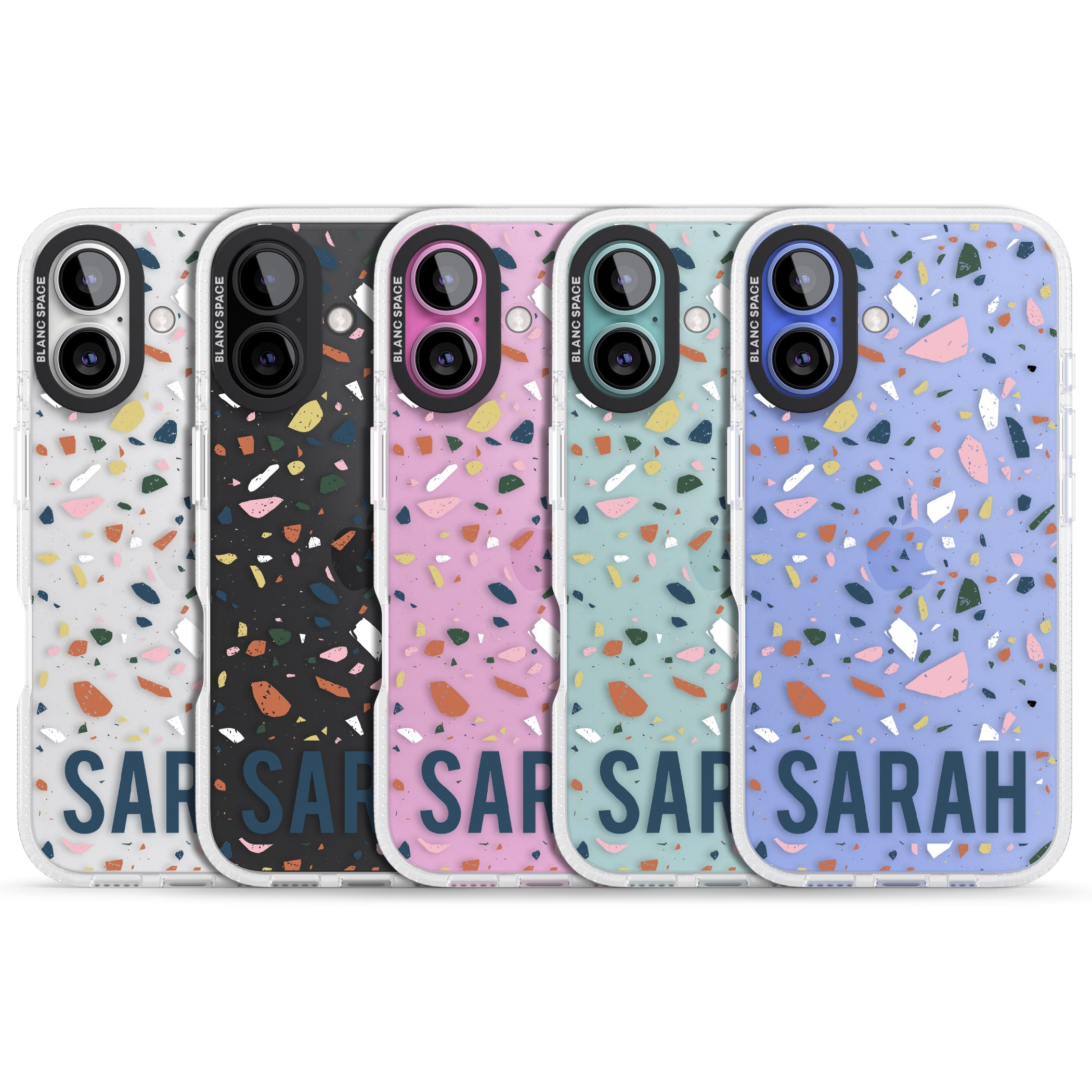 Personalised Terrazzo iPhone 16 / 16 Plus Clear Case Impact Air - Blanc Space