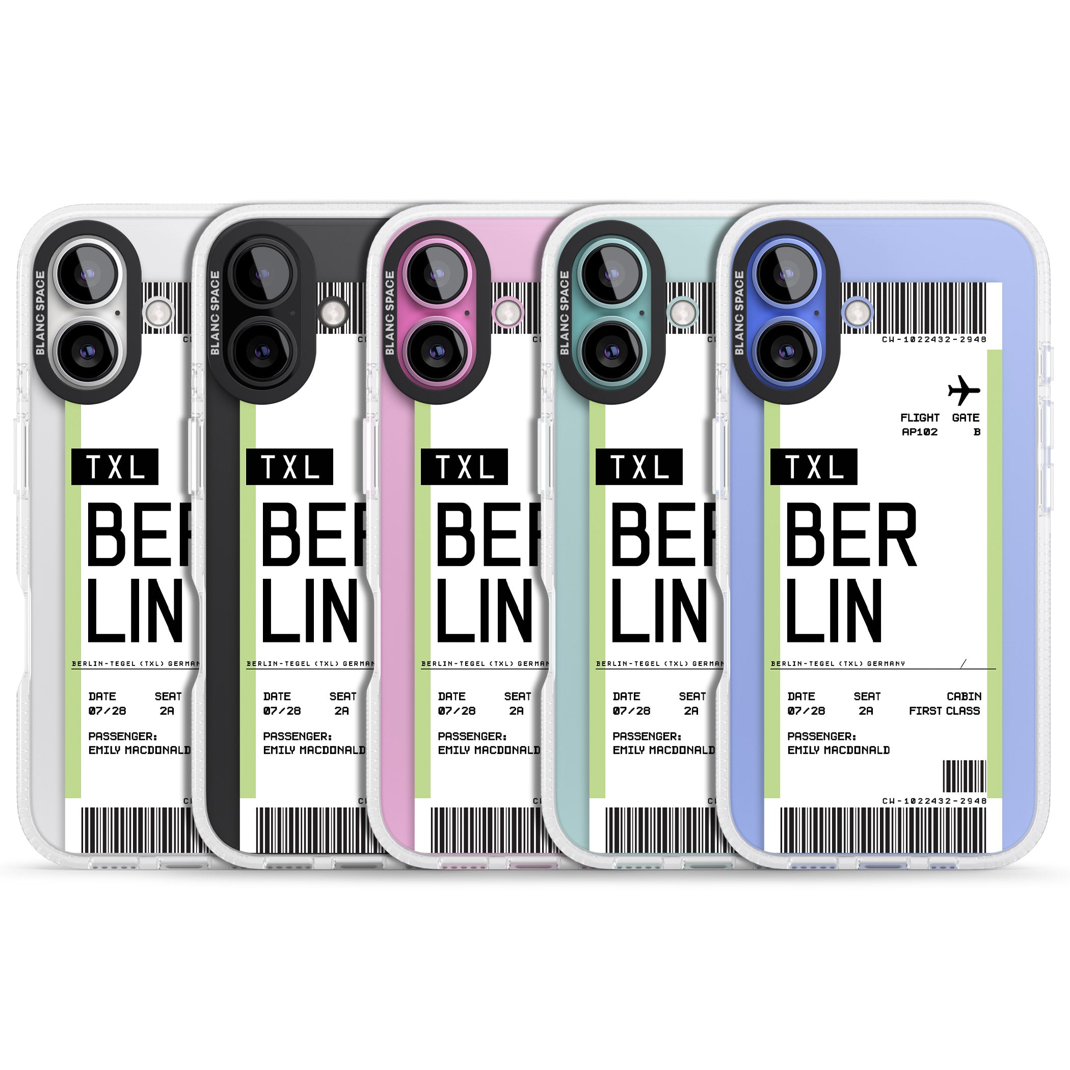Personalised Berlin Boarding Pass iPhone 16 / 16 Plus Clear Case Impact Air - Blanc Space