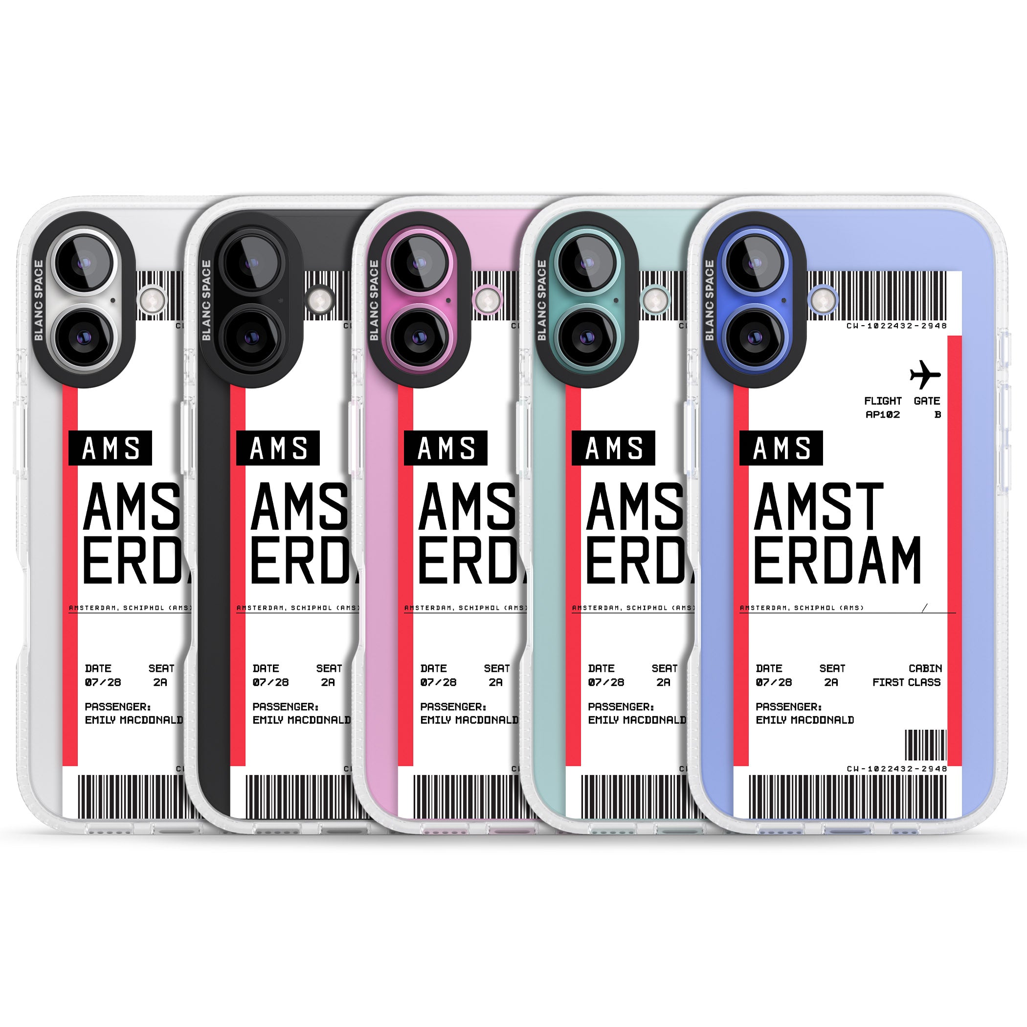 Personalised Amsterdam Boarding Pass iPhone 16 / 16 Plus Clear Case Impact Air - Blanc Space