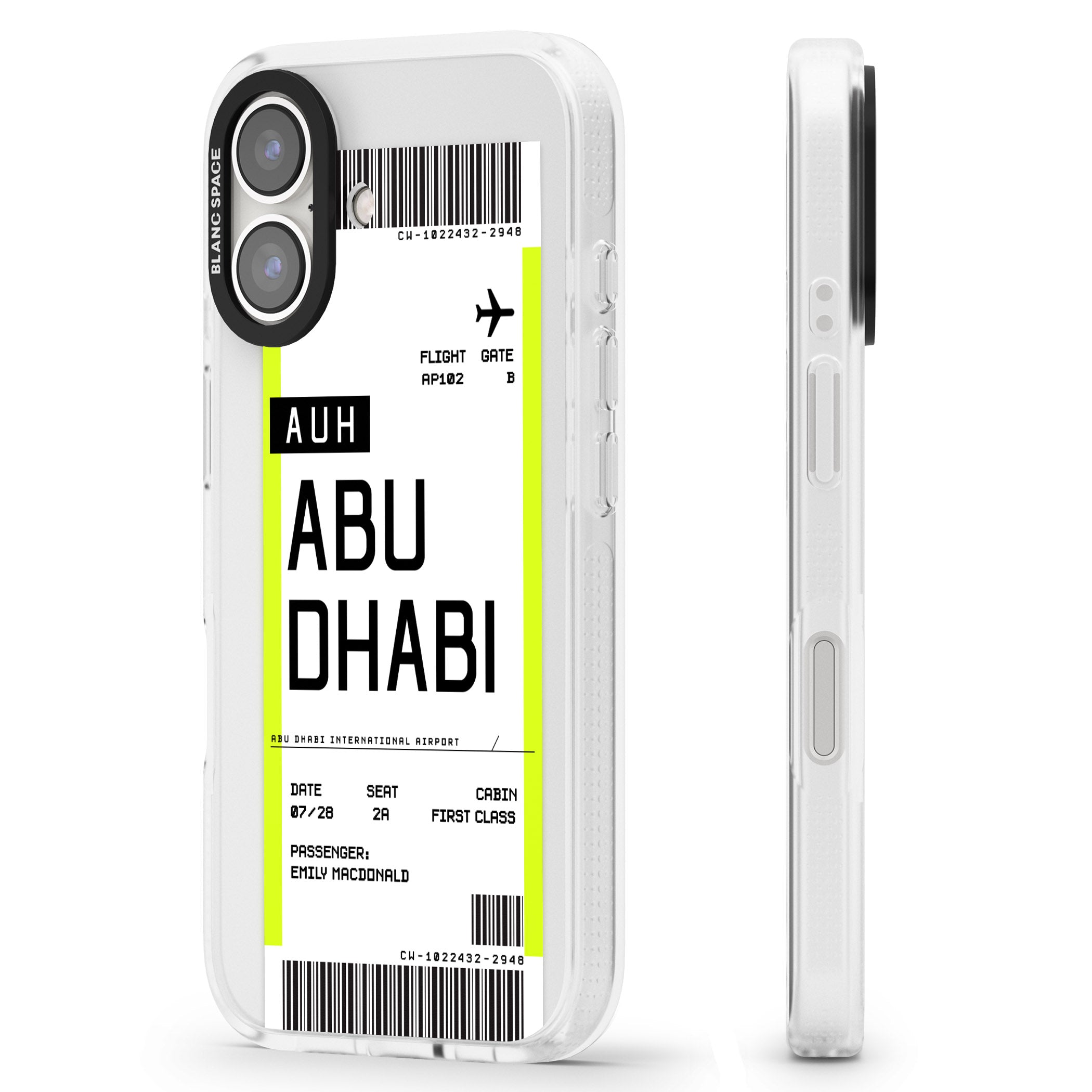 Personalised Abu Dhabi Boarding Pass iPhone 16 / 16 Plus Clear Case Impact Air - Blanc Space