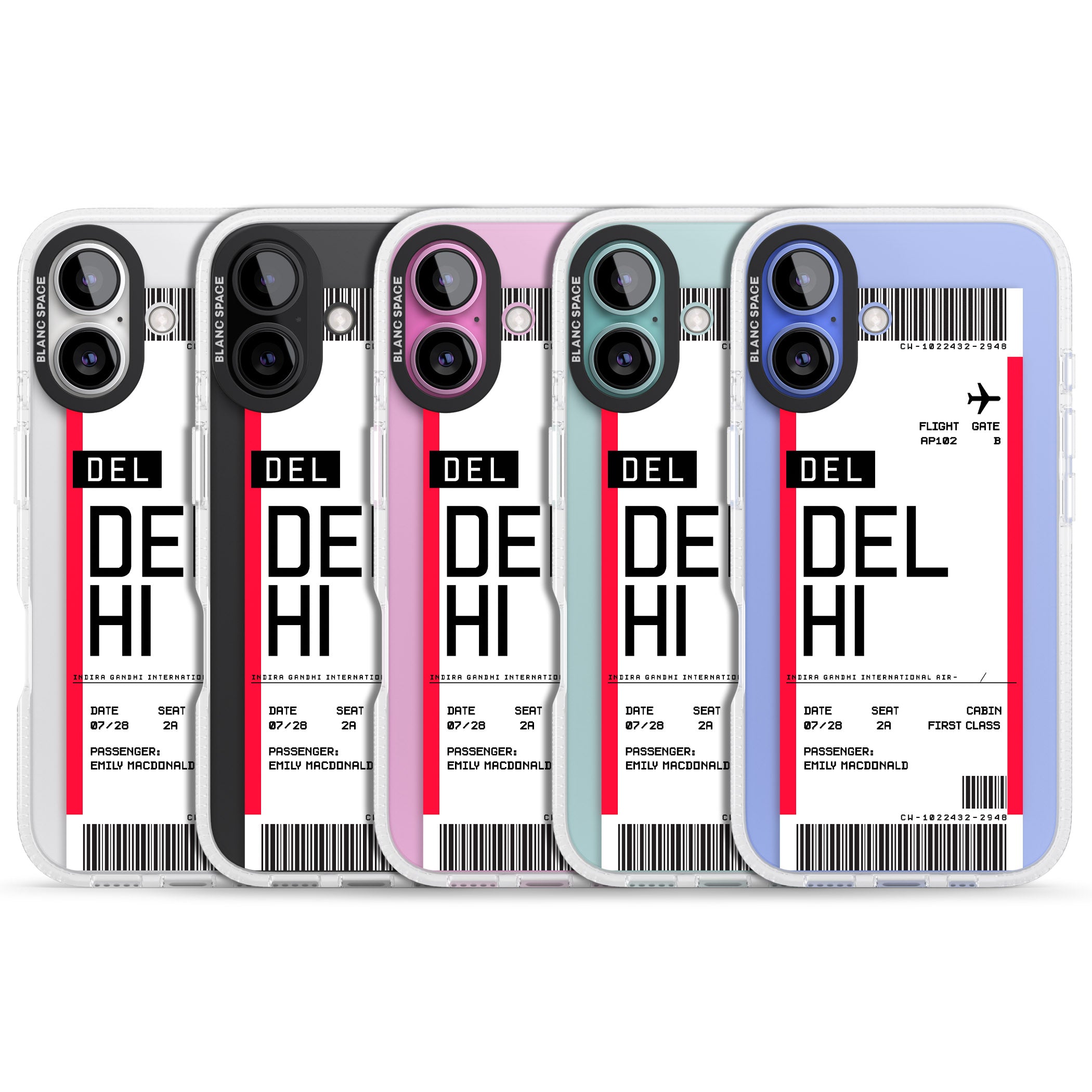 Personalised Delhi Boarding Pass iPhone 16 / 16 Plus Clear Case Impact Air - Blanc Space