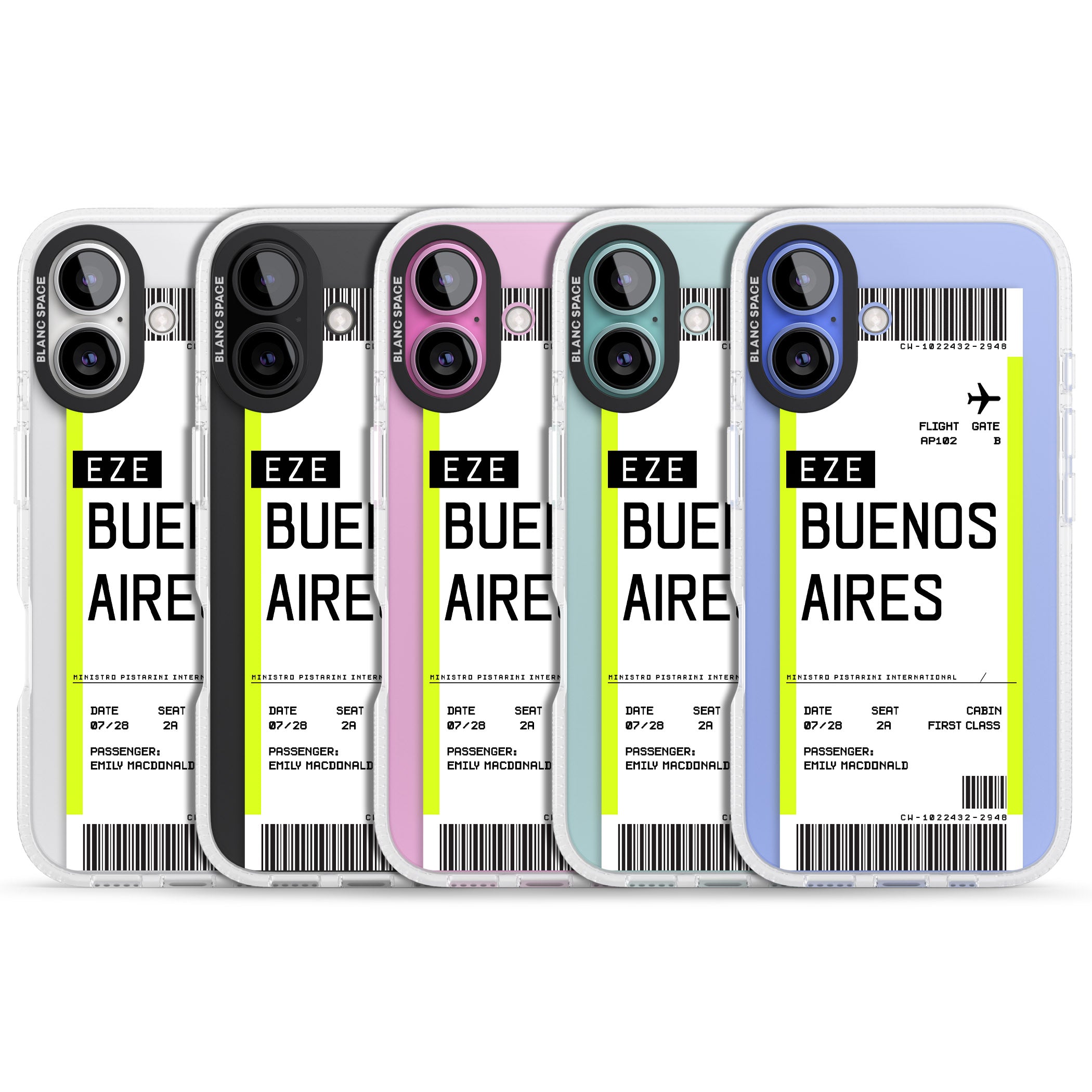 Personalised Buenos Aires Boarding Pass iPhone 16 / 16 Plus Clear Case Impact Air - Blanc Space