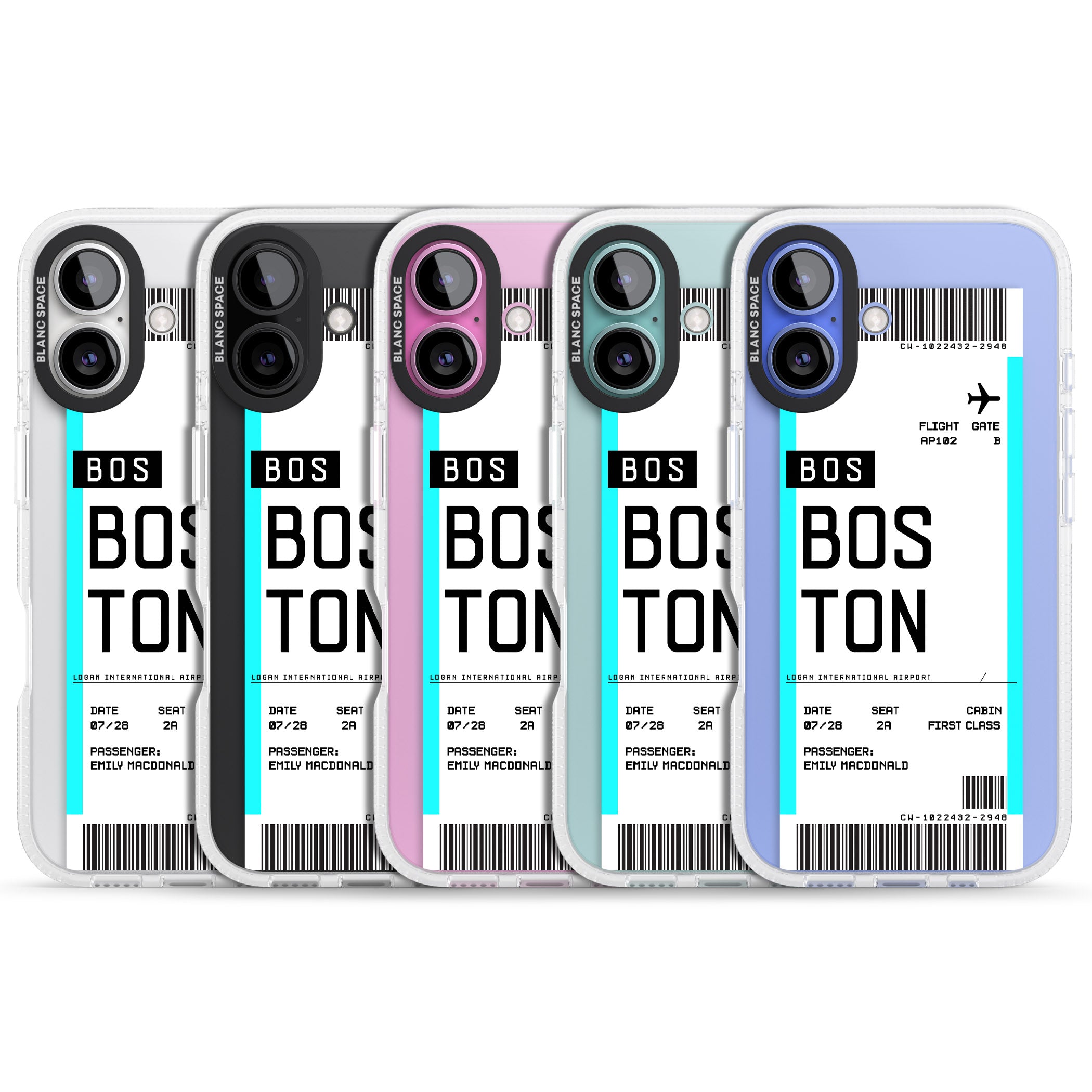 Personalised Boston Boarding Pass iPhone 16 / 16 Plus Clear Case Impact Air - Blanc Space