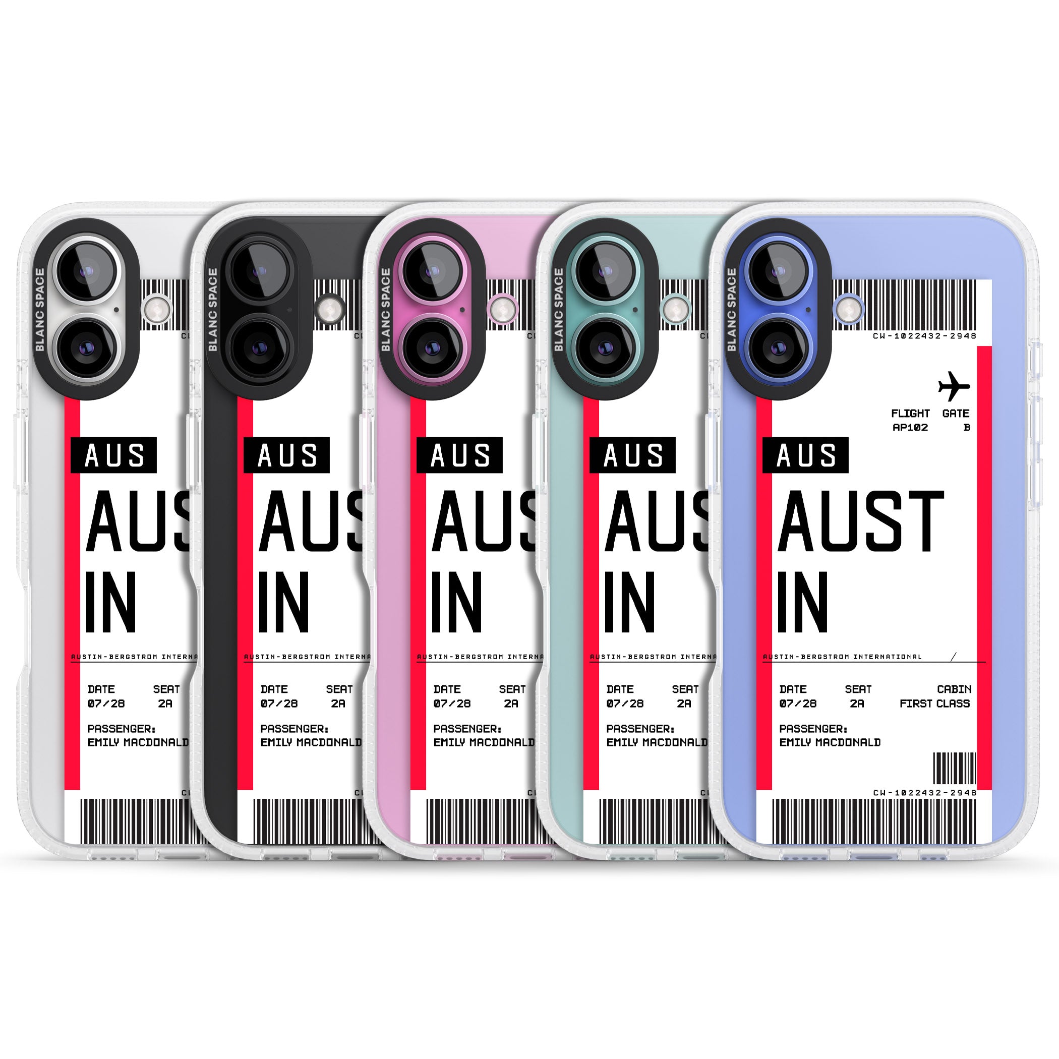 Personalised Austin Boarding Pass iPhone 16 / 16 Plus Clear Case Impact Air - Blanc Space