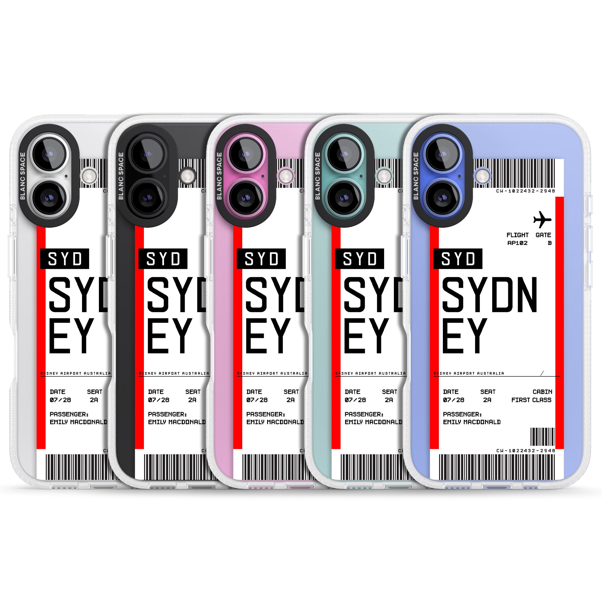 Personalised Sydney Boarding Pass iPhone 16 / 16 Plus Clear Case Impact Air - Blanc Space