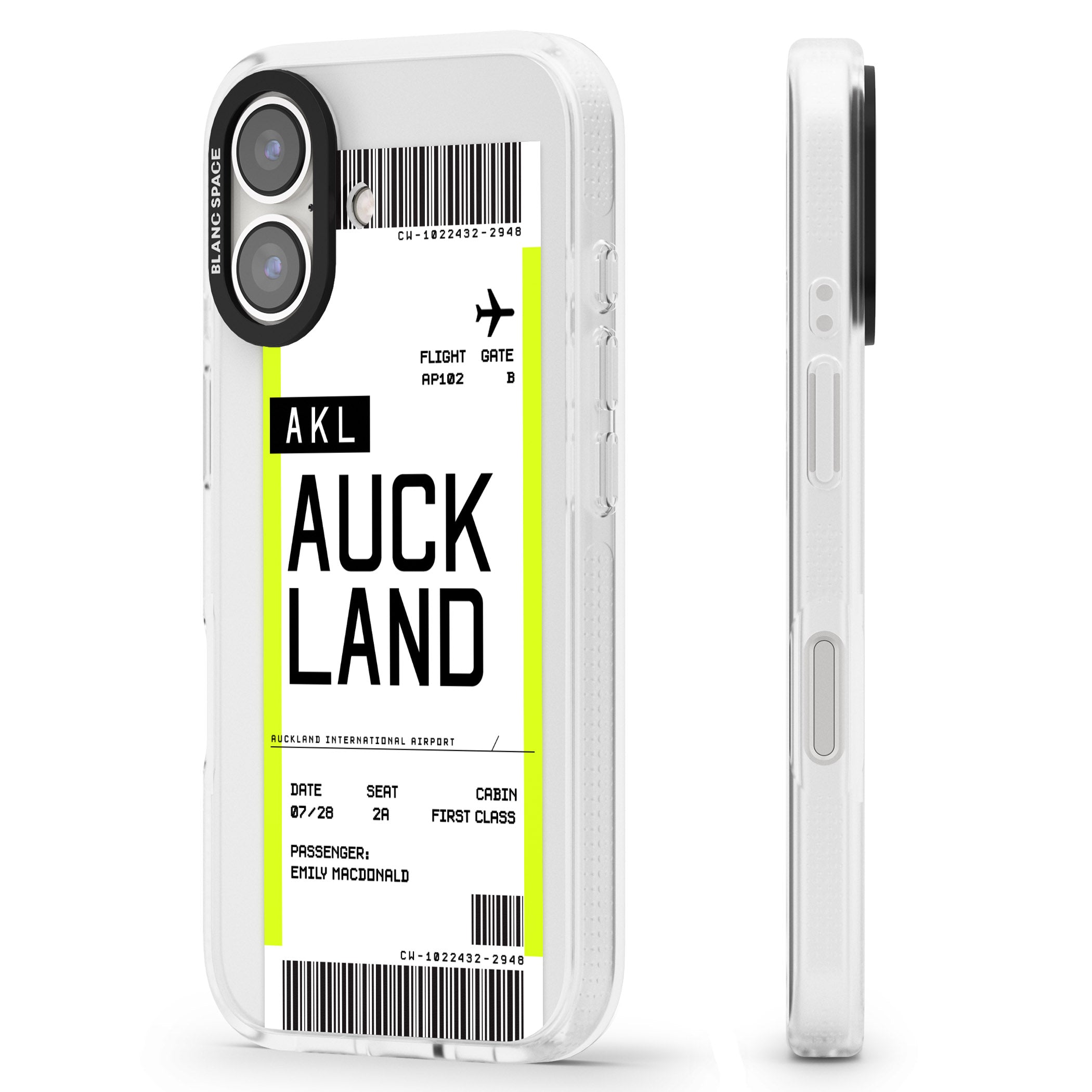 Personalised Auckland Boarding Pass iPhone 16 / 16 Plus Clear Case Impact Air - Blanc Space