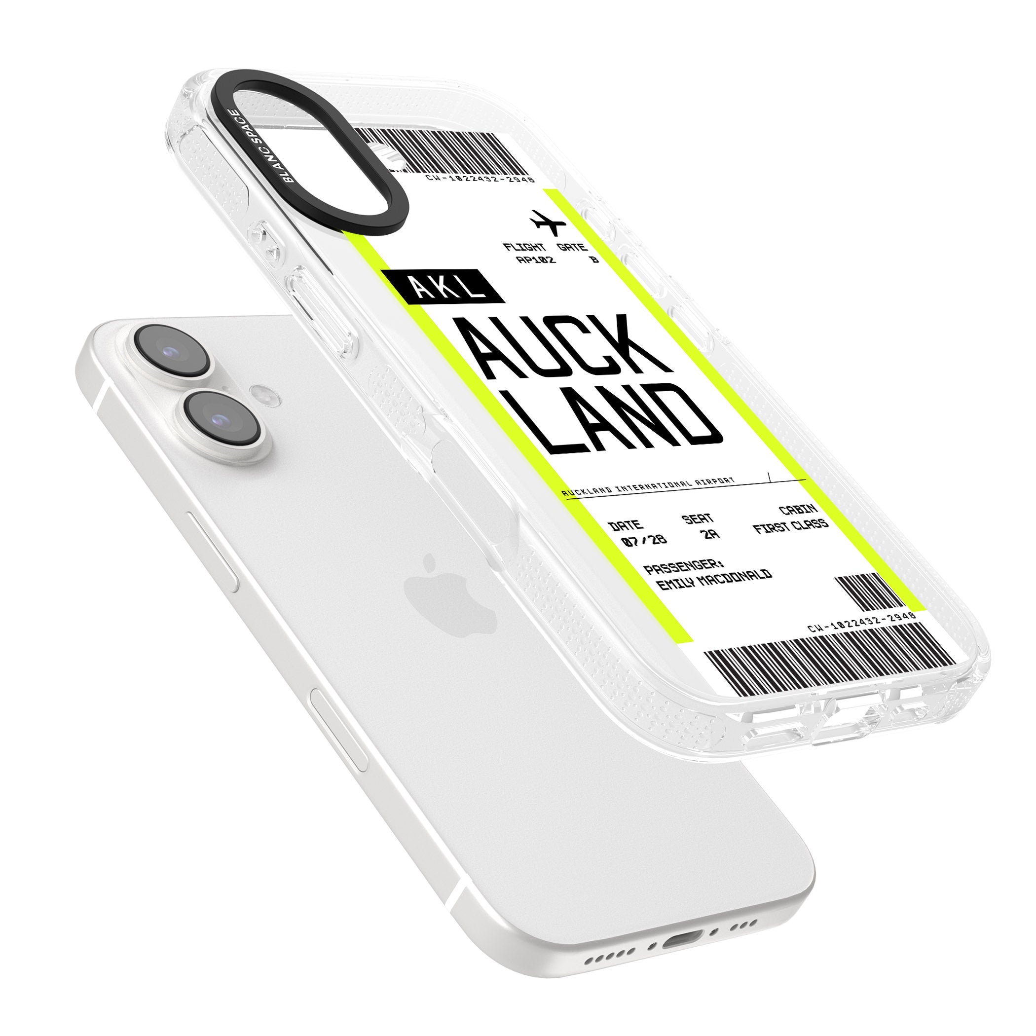 Personalised Auckland Boarding Pass iPhone 16 / 16 Plus Clear Case Impact Air - Blanc Space
