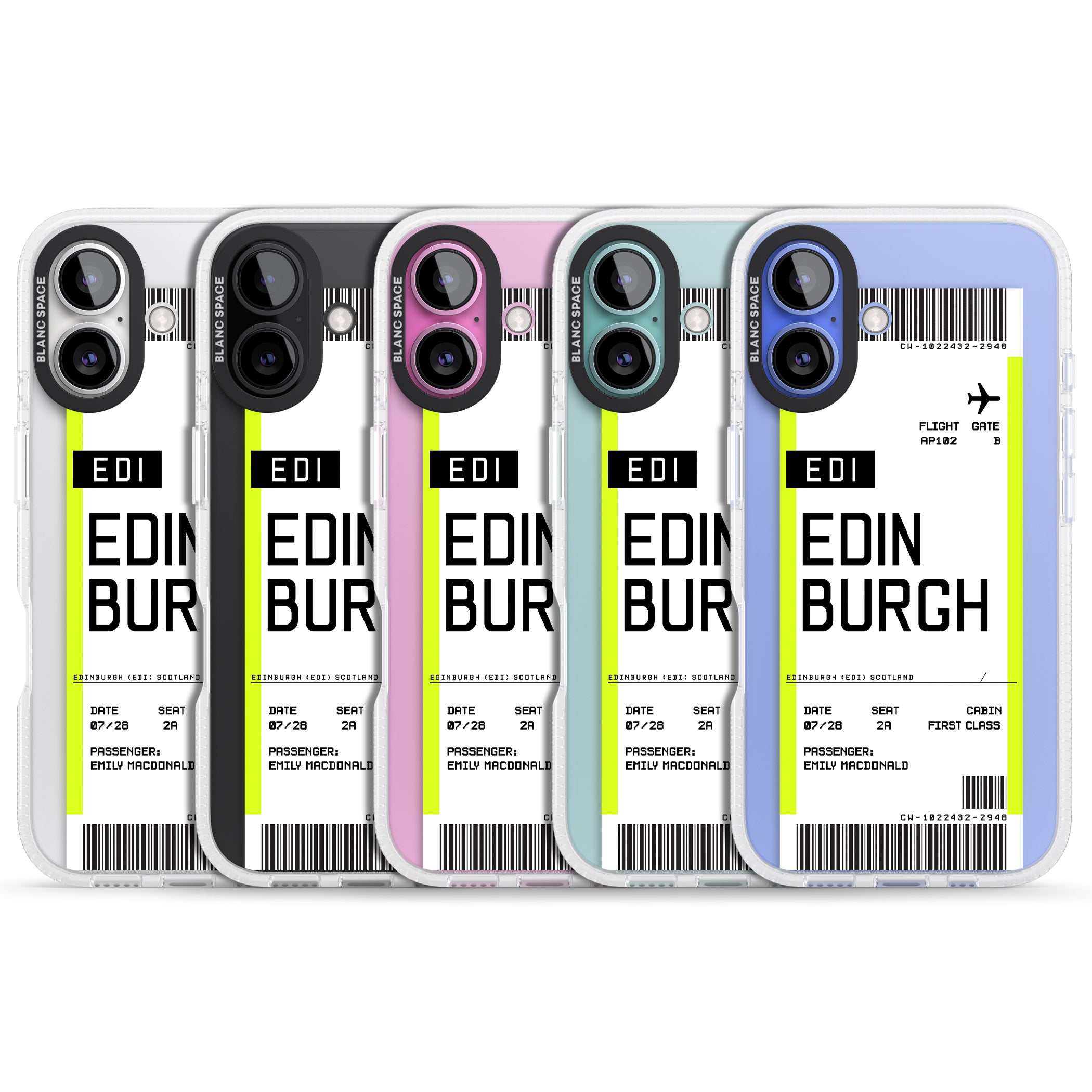 Personalised Edinburgh Boarding Pass iPhone 16 / 16 Plus Clear Case Impact Air - Blanc Space