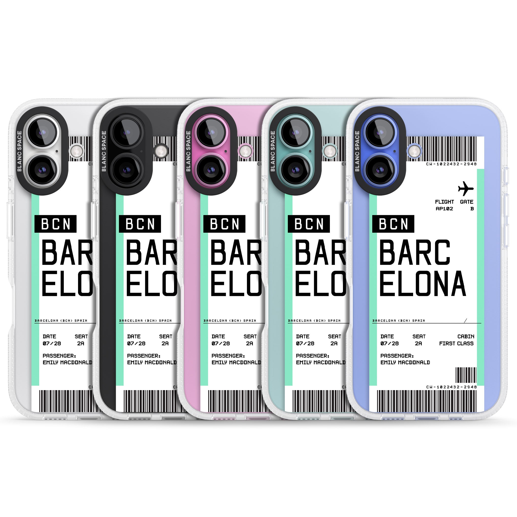 Personalised Barcelona Boarding Pass iPhone 16 / 16 Plus Clear Case Impact Air - Blanc Space