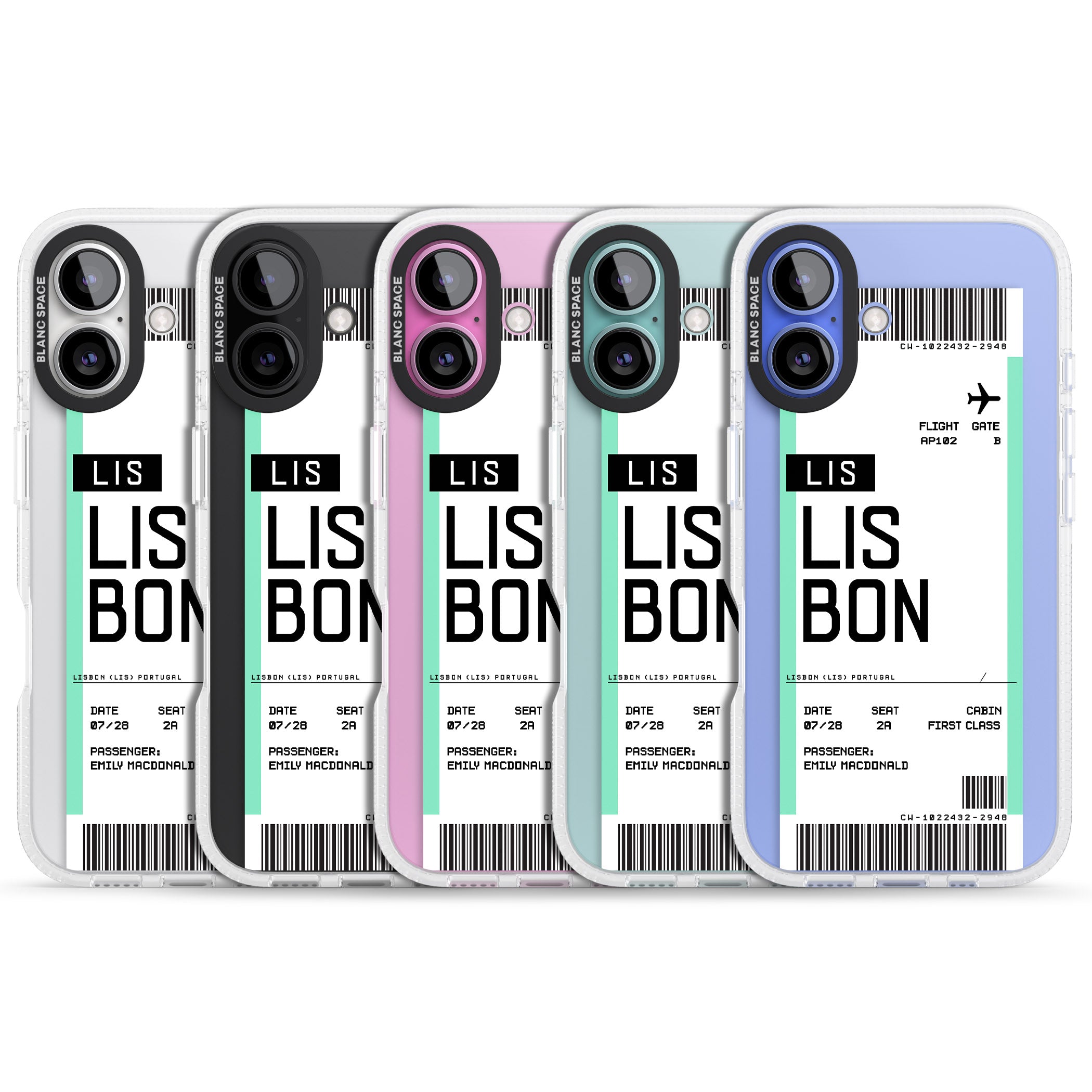 Personalised Lisbon Boarding Pass iPhone 16 / 16 Plus Clear Case Impact Air - Blanc Space