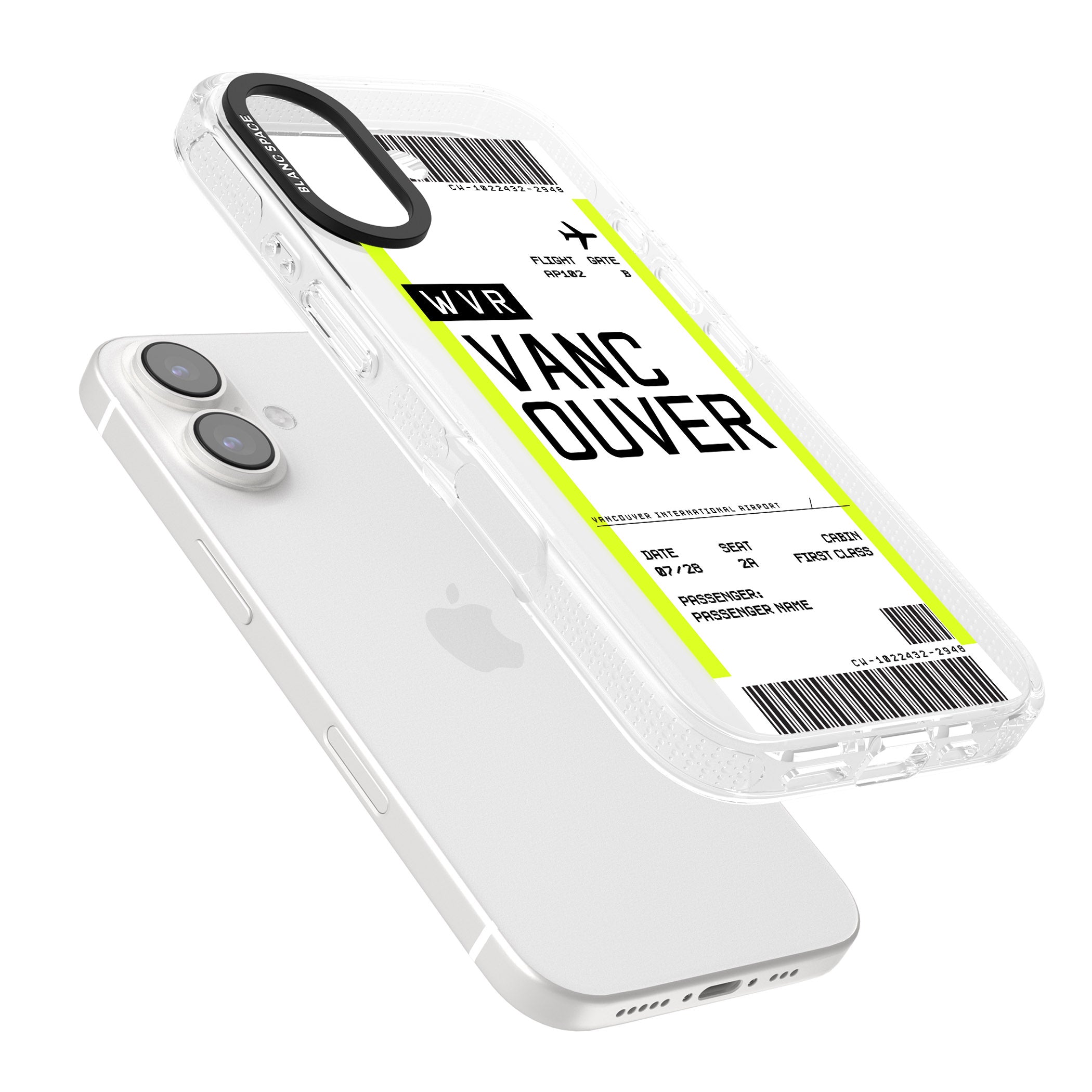 Personalised Vancouver Boarding Pass iPhone 16 / 16 Plus Clear Case Impact Air - Blanc Space