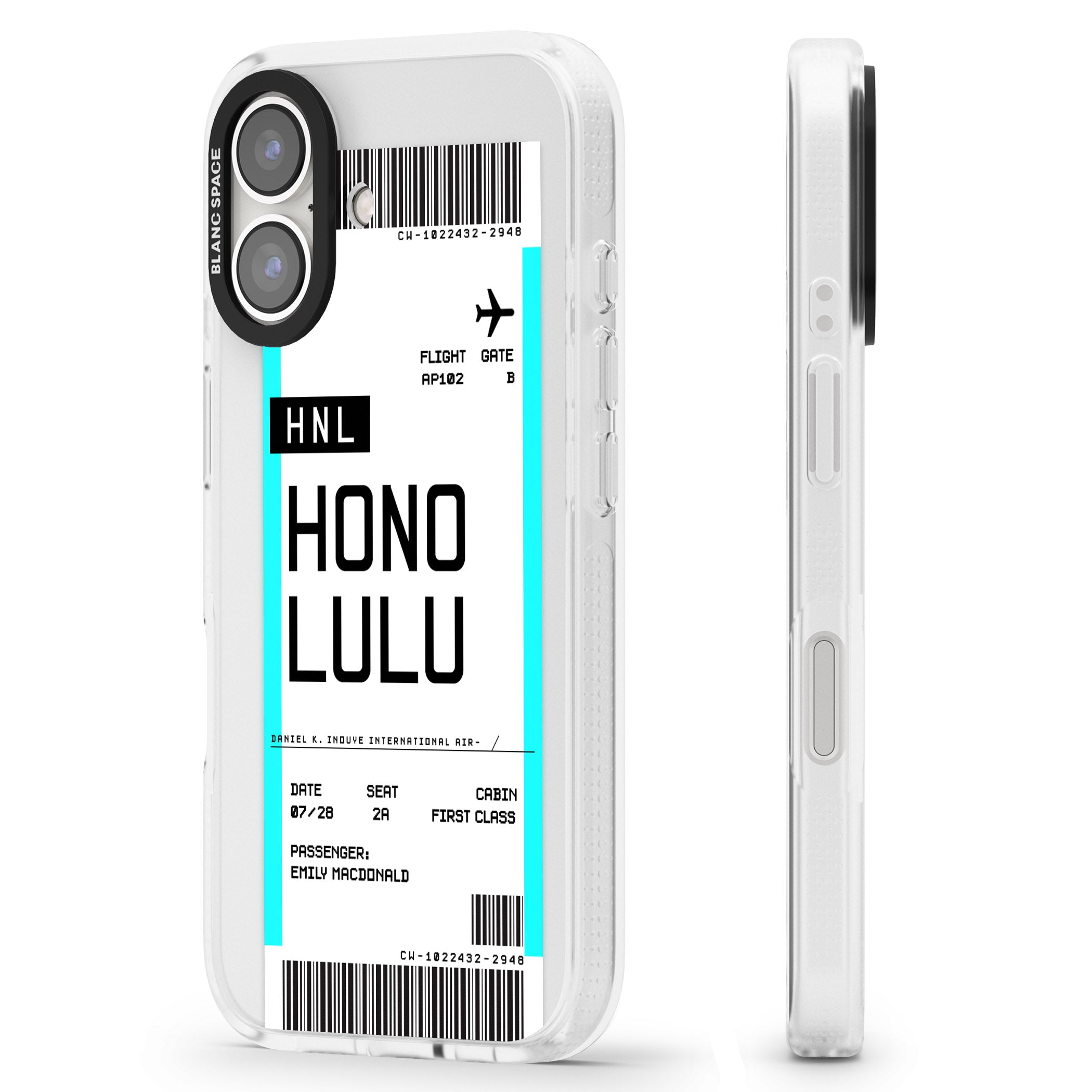 Personalised Honolulu Boarding Pass iPhone 16 / 16 Plus Clear Case Impact Air - Blanc Space