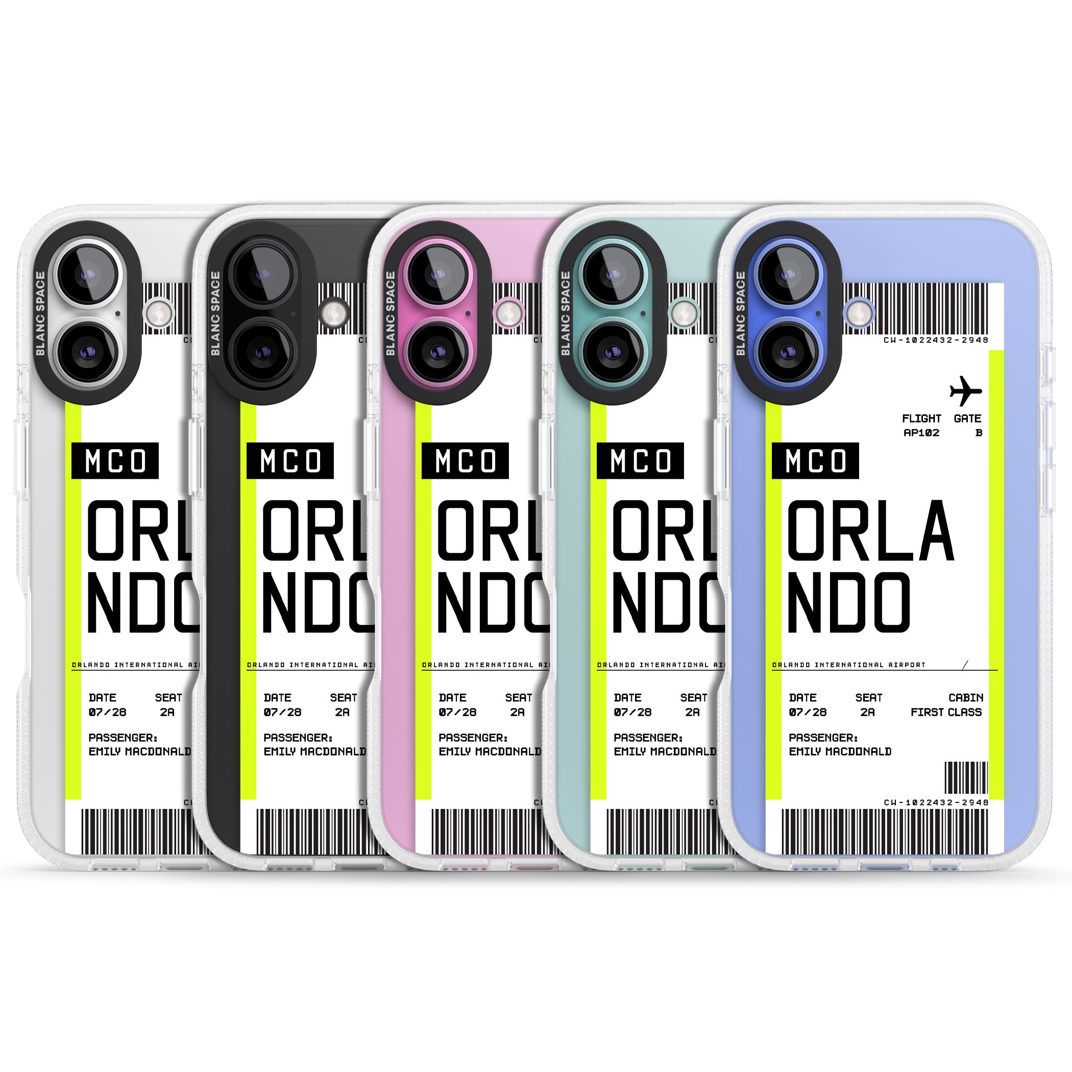 Personalised Orlando Boarding Pass iPhone 16 / 16 Plus Clear Case Impact Air - Blanc Space