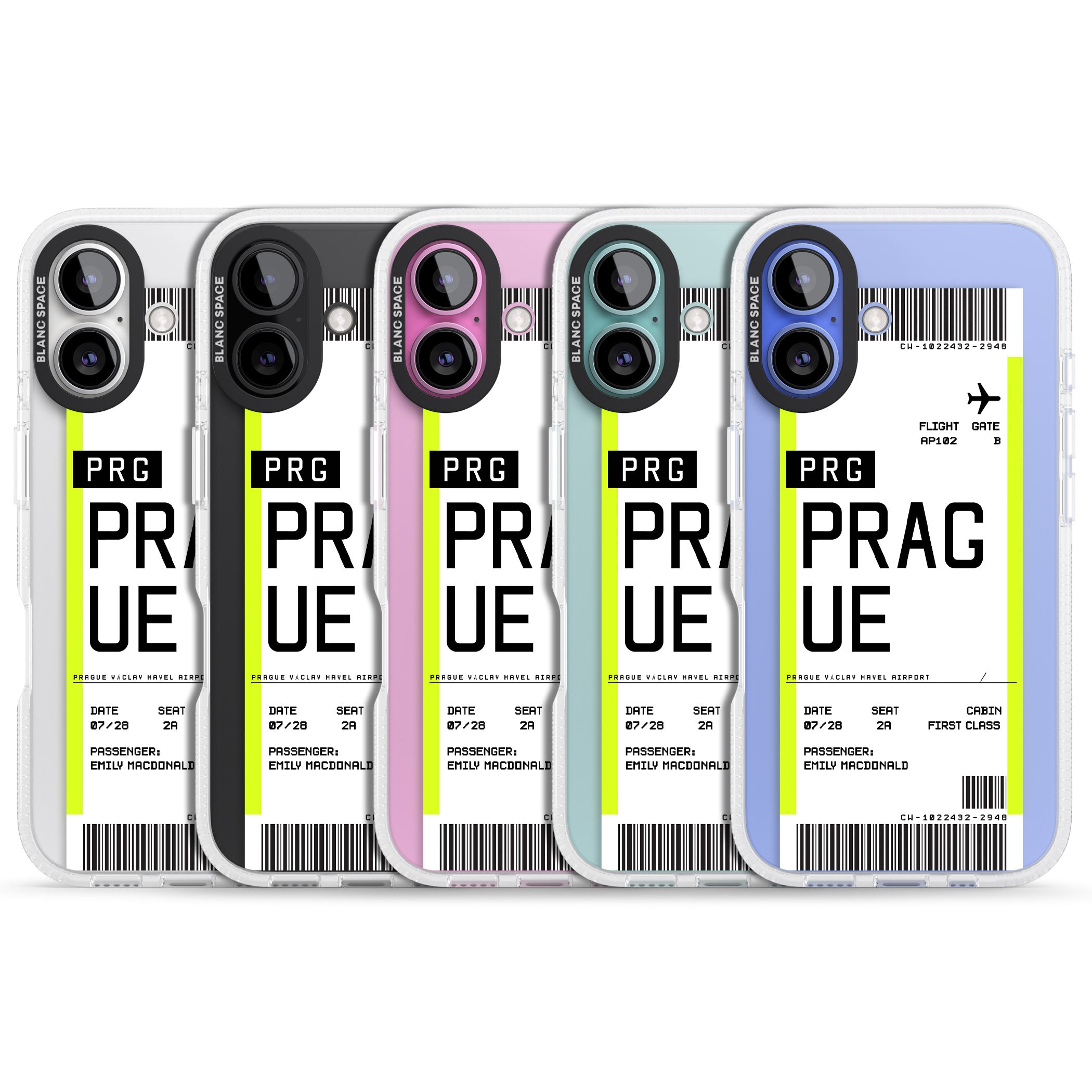 Personalised Prague Boarding Pass iPhone 16 / 16 Plus Clear Case Impact Air - Blanc Space