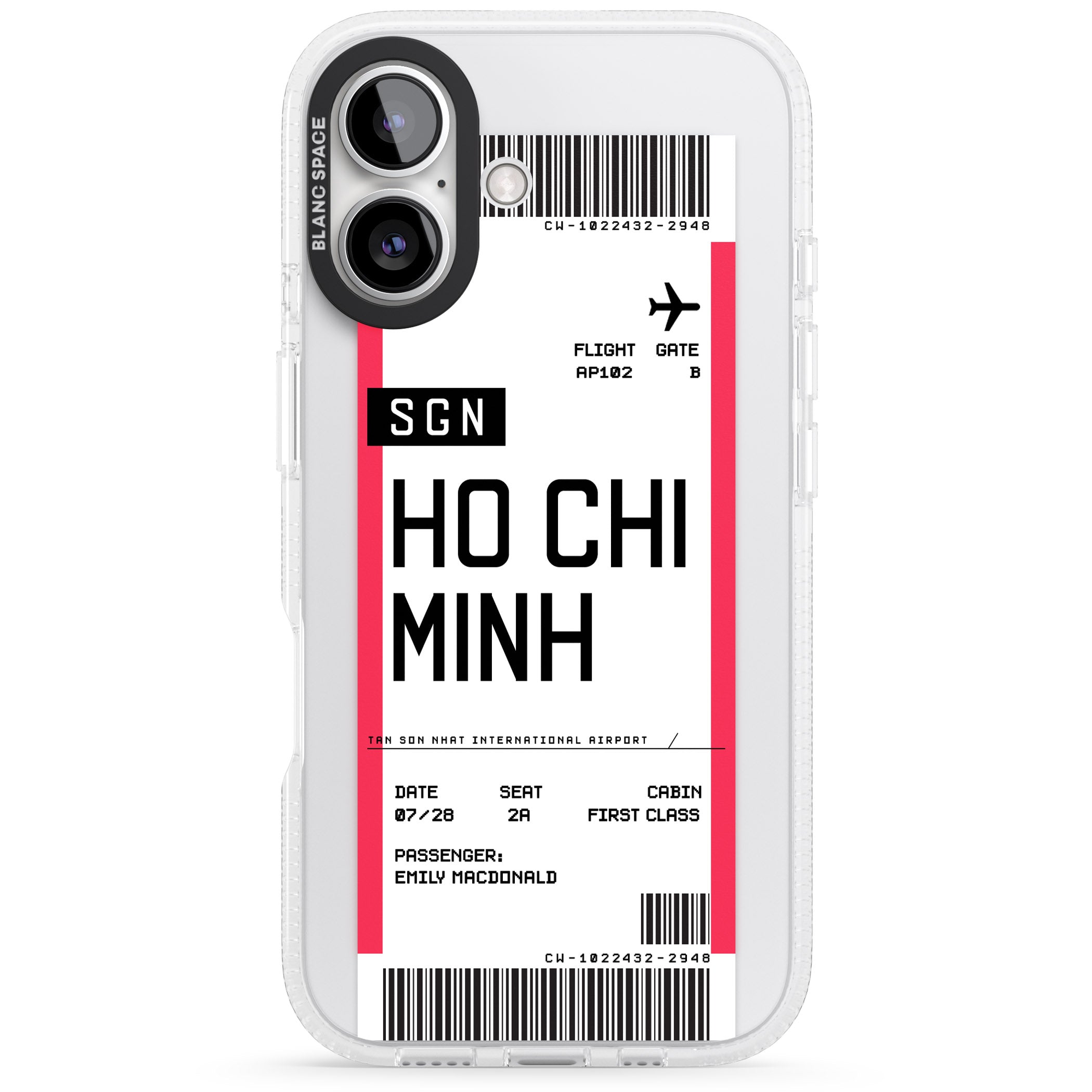 Personalised Ho Chi Minh City Boarding Pass iPhone 16 / 16 Plus Clear Case Impact Air - Blanc Space