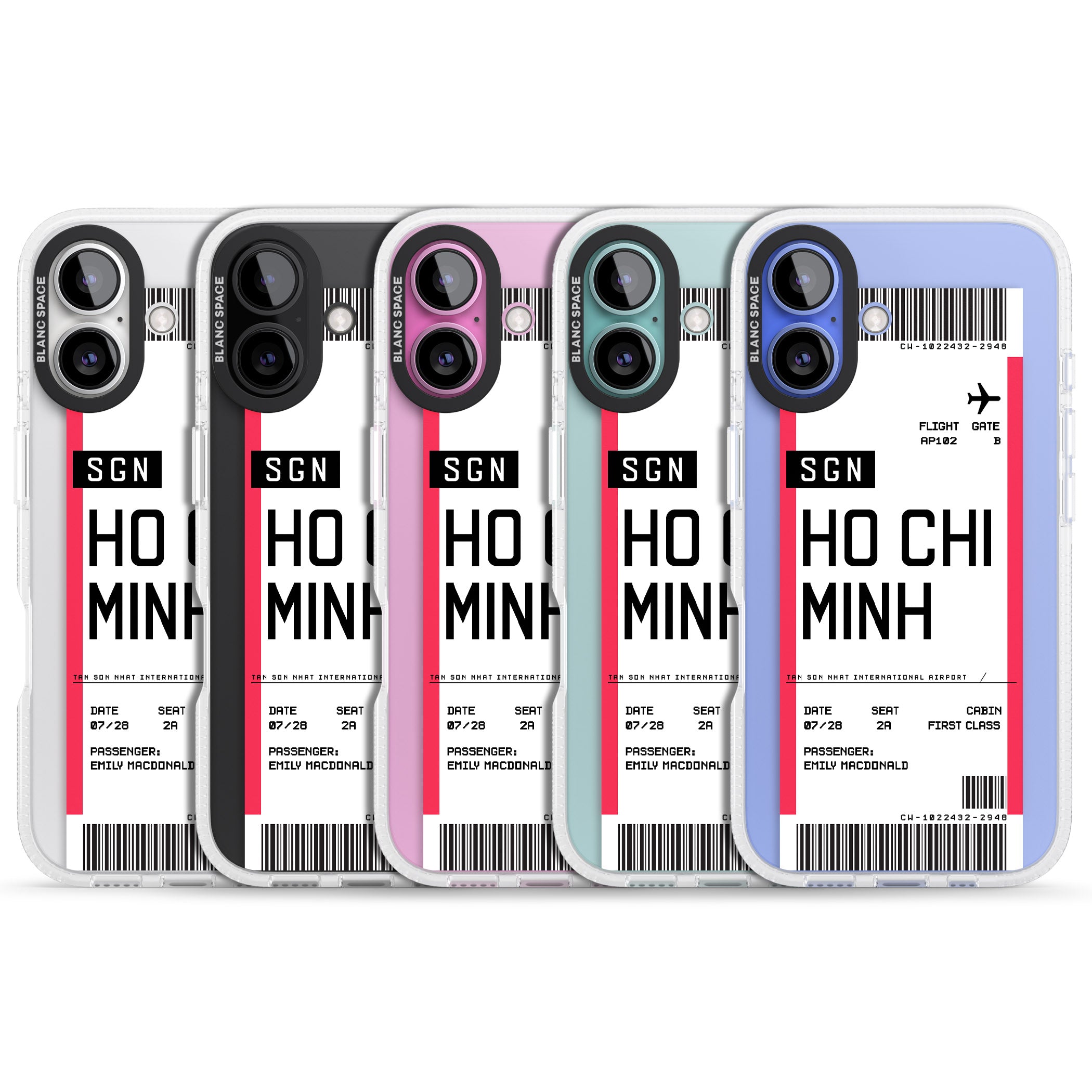 Personalised Ho Chi Minh City Boarding Pass iPhone 16 / 16 Plus Clear Case Impact Air - Blanc Space