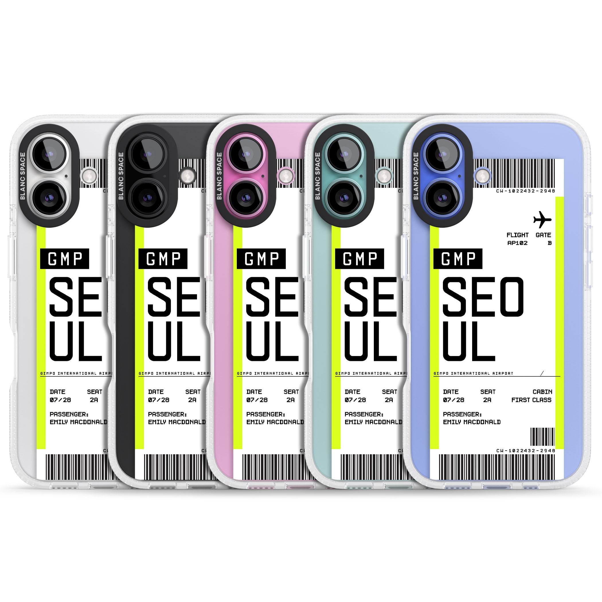 Personalised Seoul Boarding Pass iPhone 16 / 16 Plus Clear Case Impact Air - Blanc Space