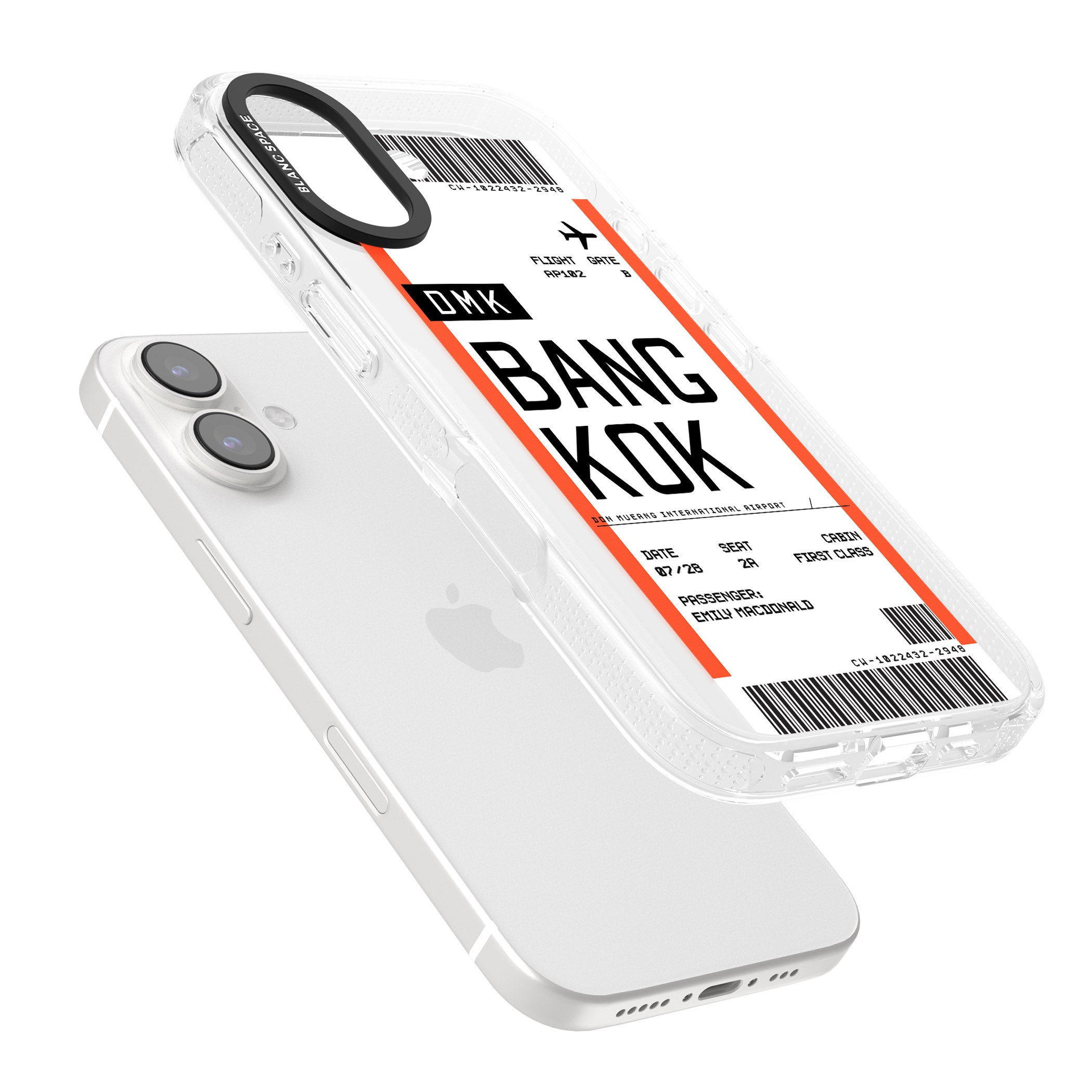 Personalised Bangkok Boarding Pass iPhone 16 / 16 Plus Clear Case Impact Air - Blanc Space