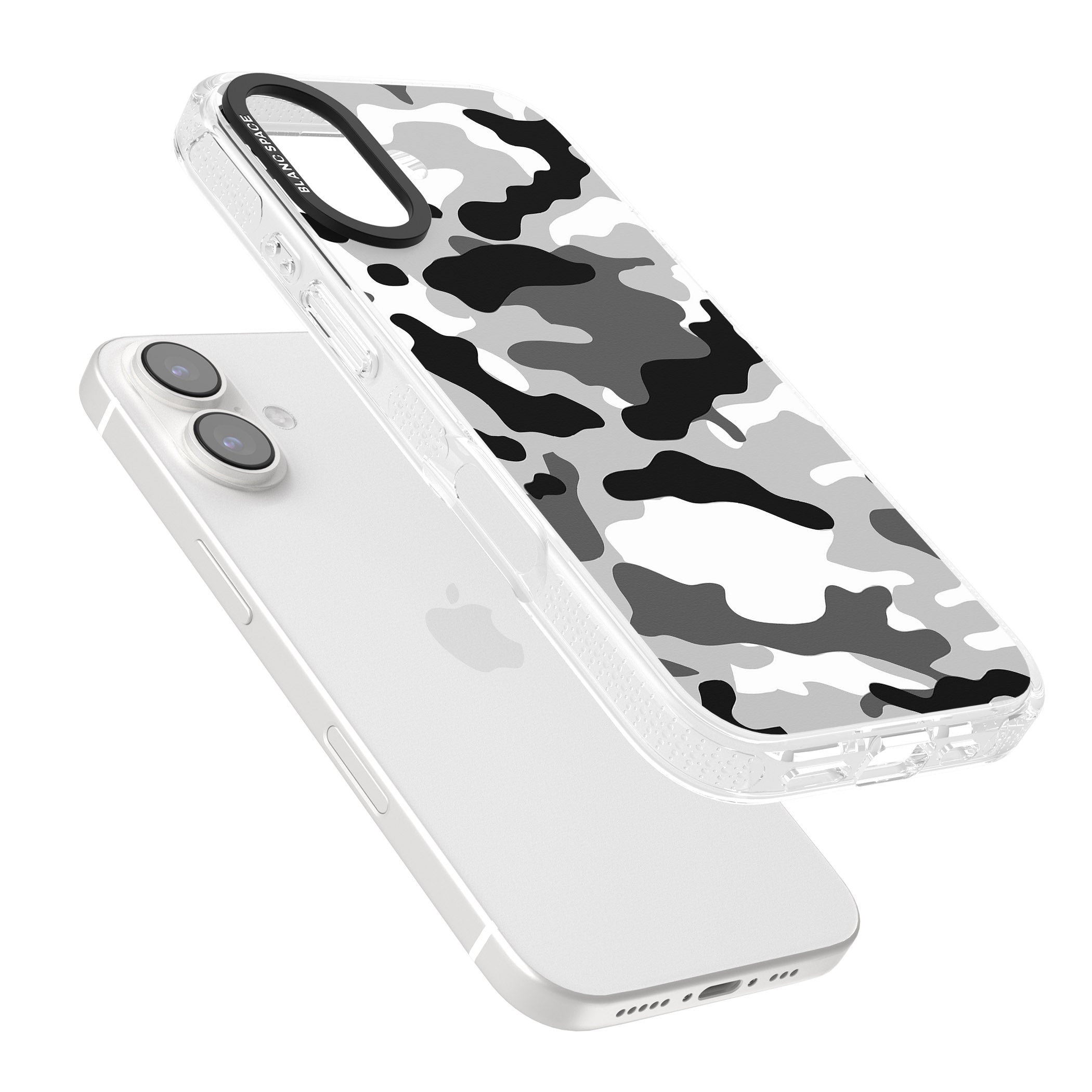 Grey Black Urban Camo iPhone 16 / 16 Plus Clear Case Impact Air - Blanc Space