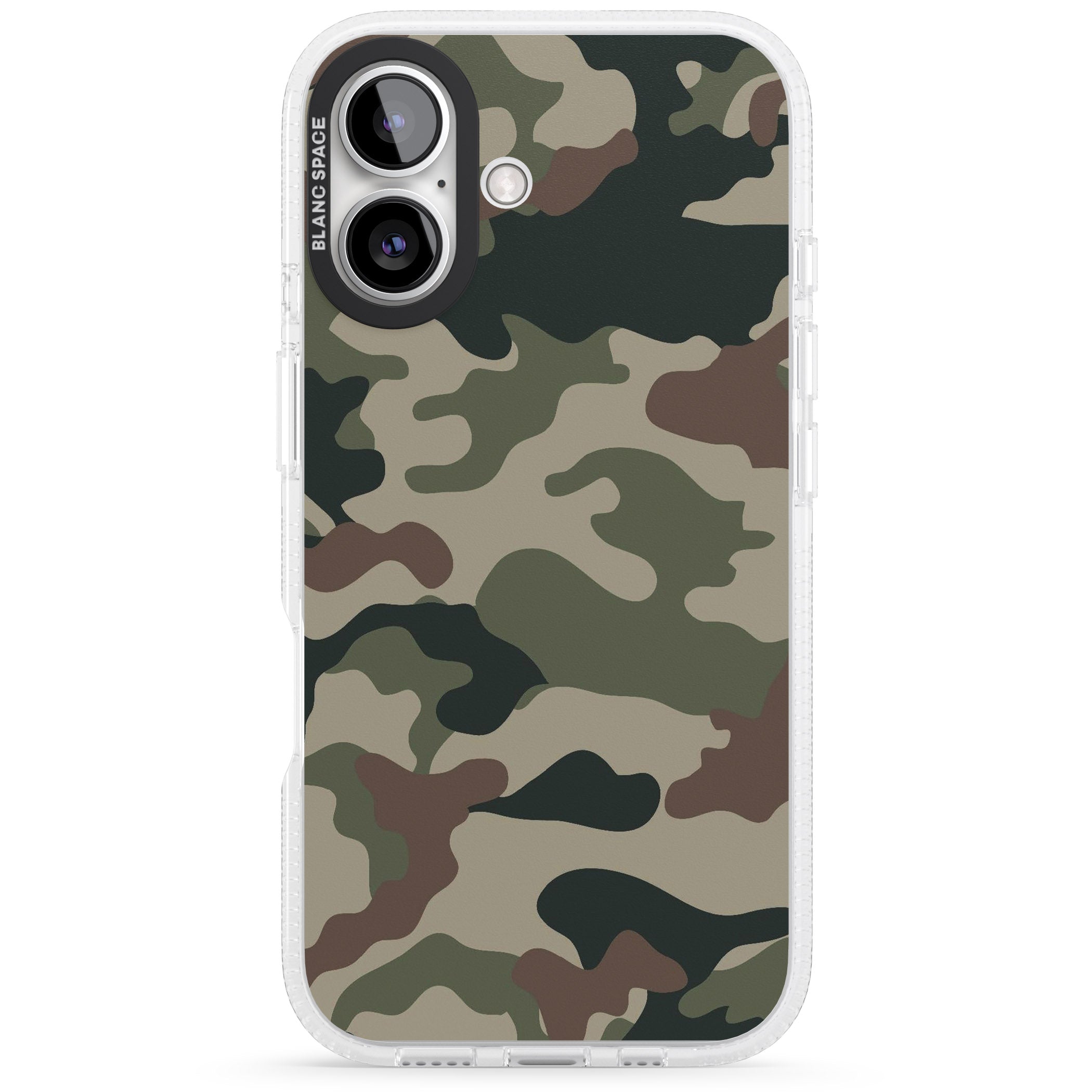 Woodland British Camo iPhone 16 / 16 Plus Clear Case Impact Air - Blanc Space