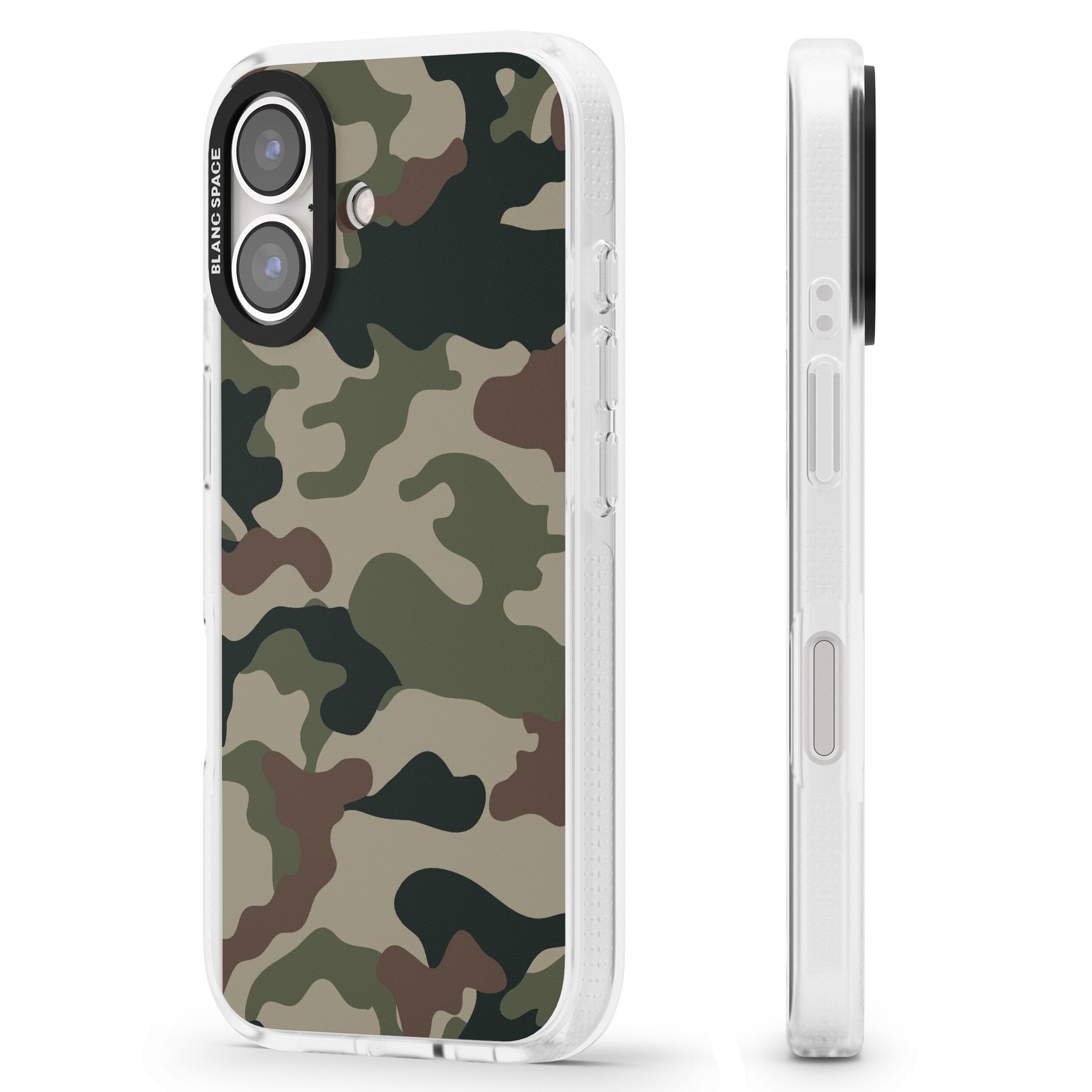 Woodland British Camo iPhone 16 / 16 Plus Clear Case Impact Air - Blanc Space