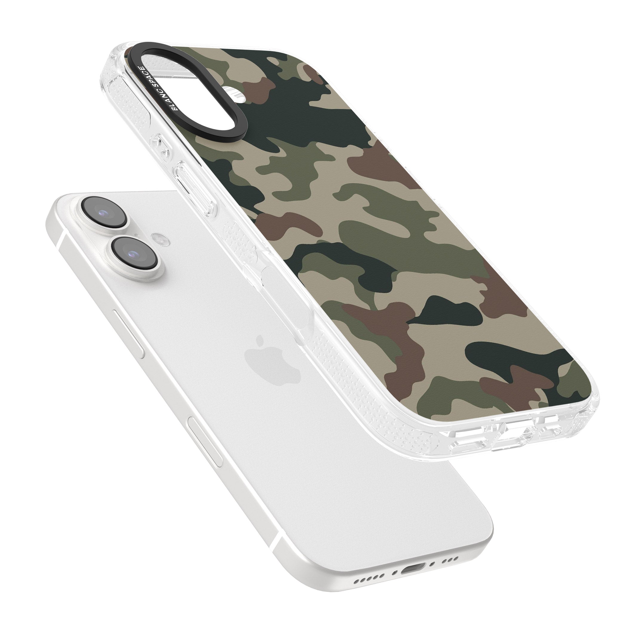 Woodland British Camo iPhone 16 / 16 Plus Clear Case Impact Air - Blanc Space