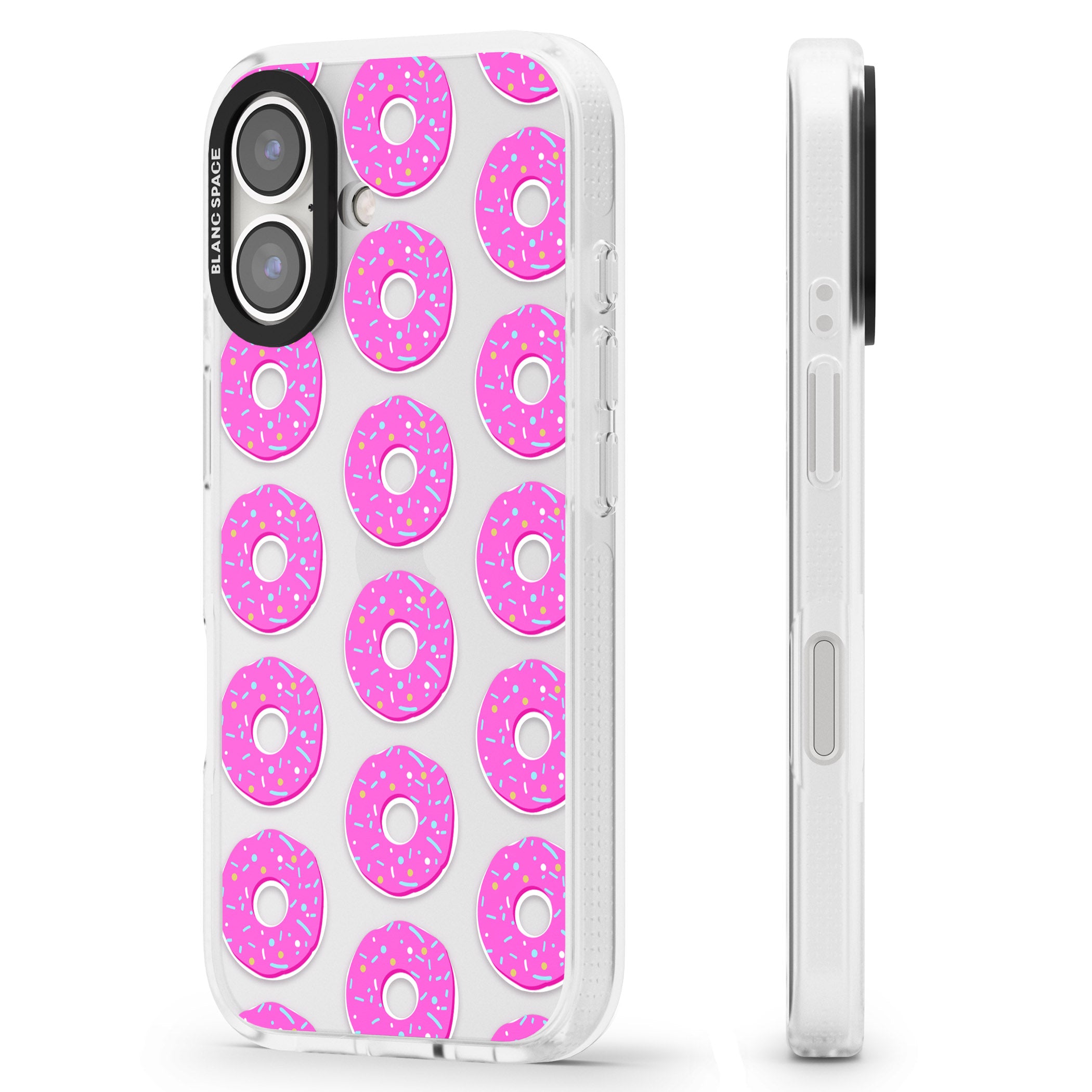 Pink Donut Pattern iPhone 16 / 16 Plus Clear Case Impact Air - Blanc Space