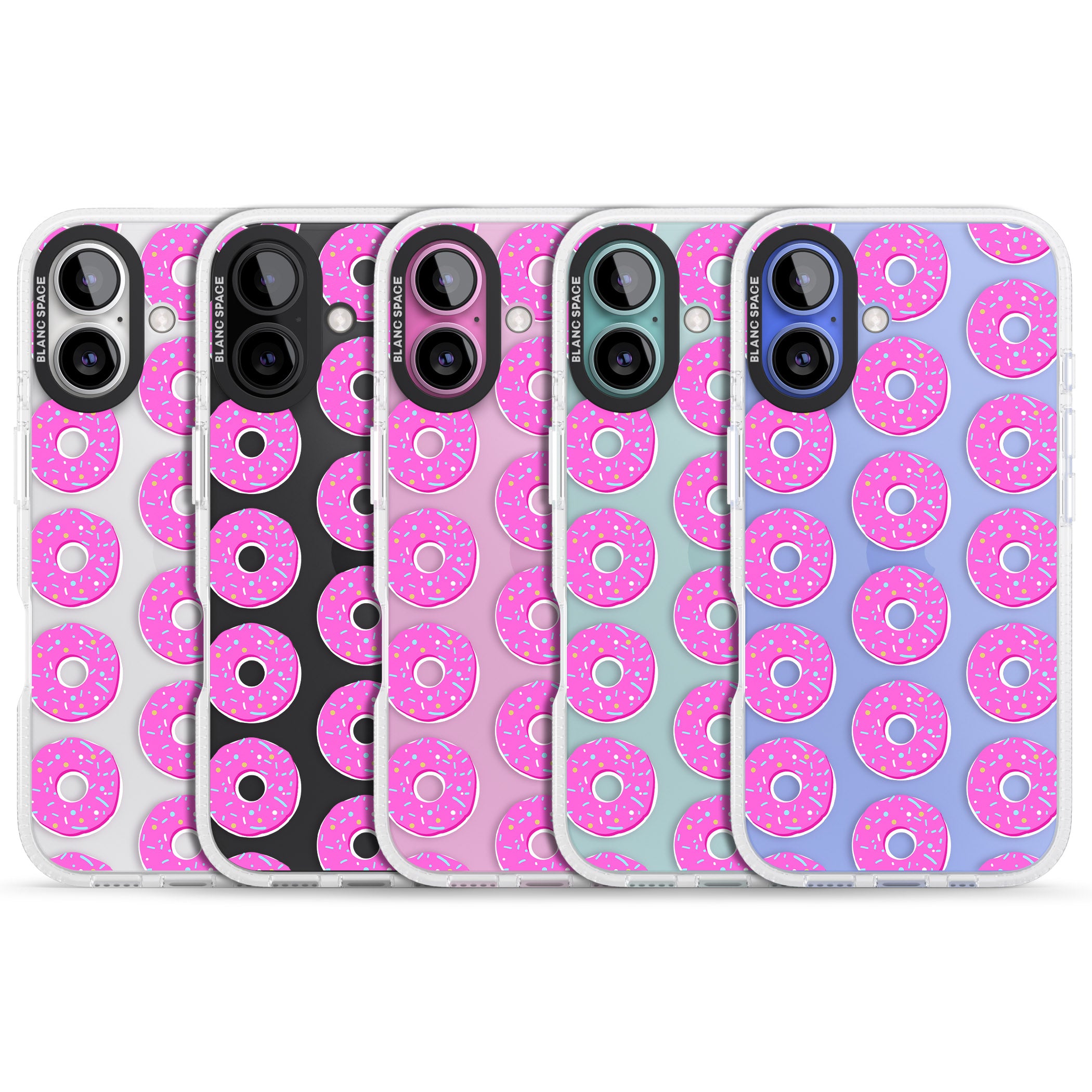 Pink Donut Pattern iPhone 16 / 16 Plus Clear Case Impact Air - Blanc Space