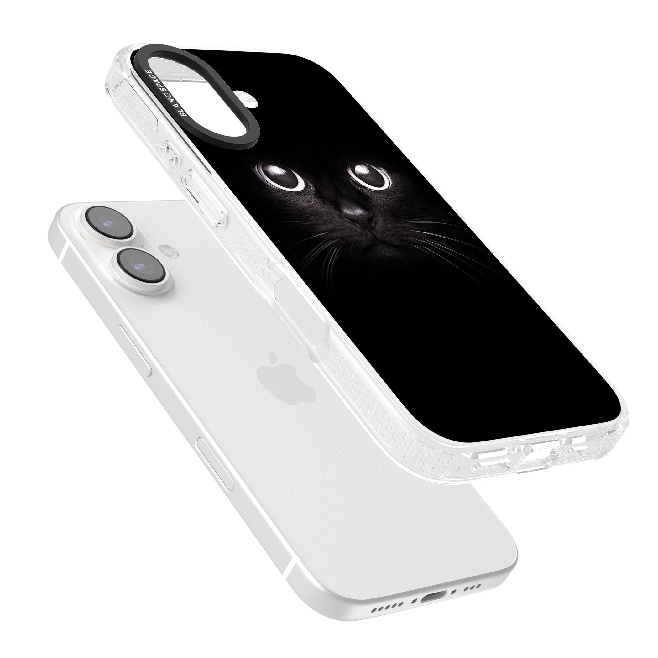 Black Cat iPhone 16 / 16 Plus Clear Case Impact Air - Blanc Space