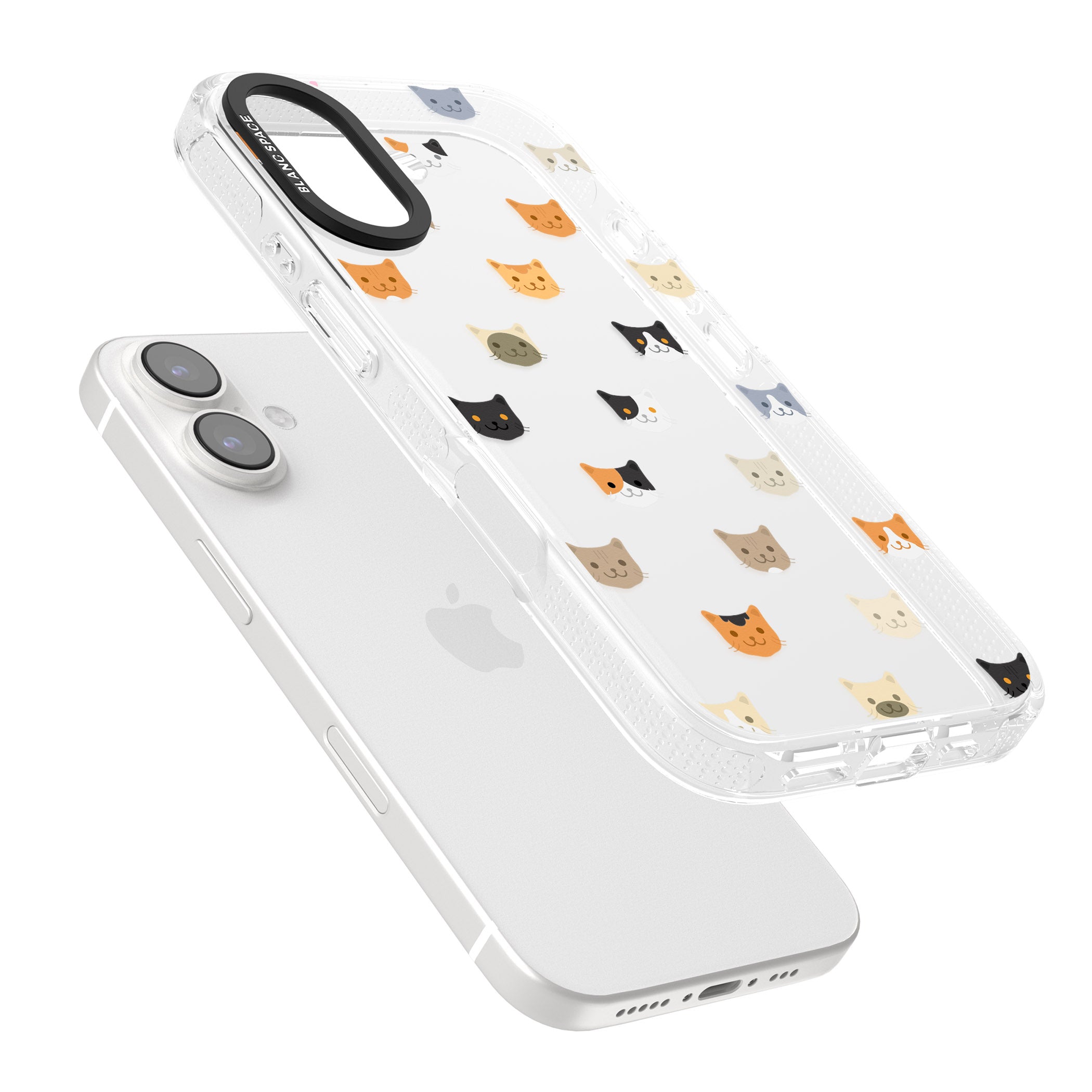 Cute Cat Face Transparent iPhone 16 / 16 Plus Clear Case Impact Air - Blanc Space