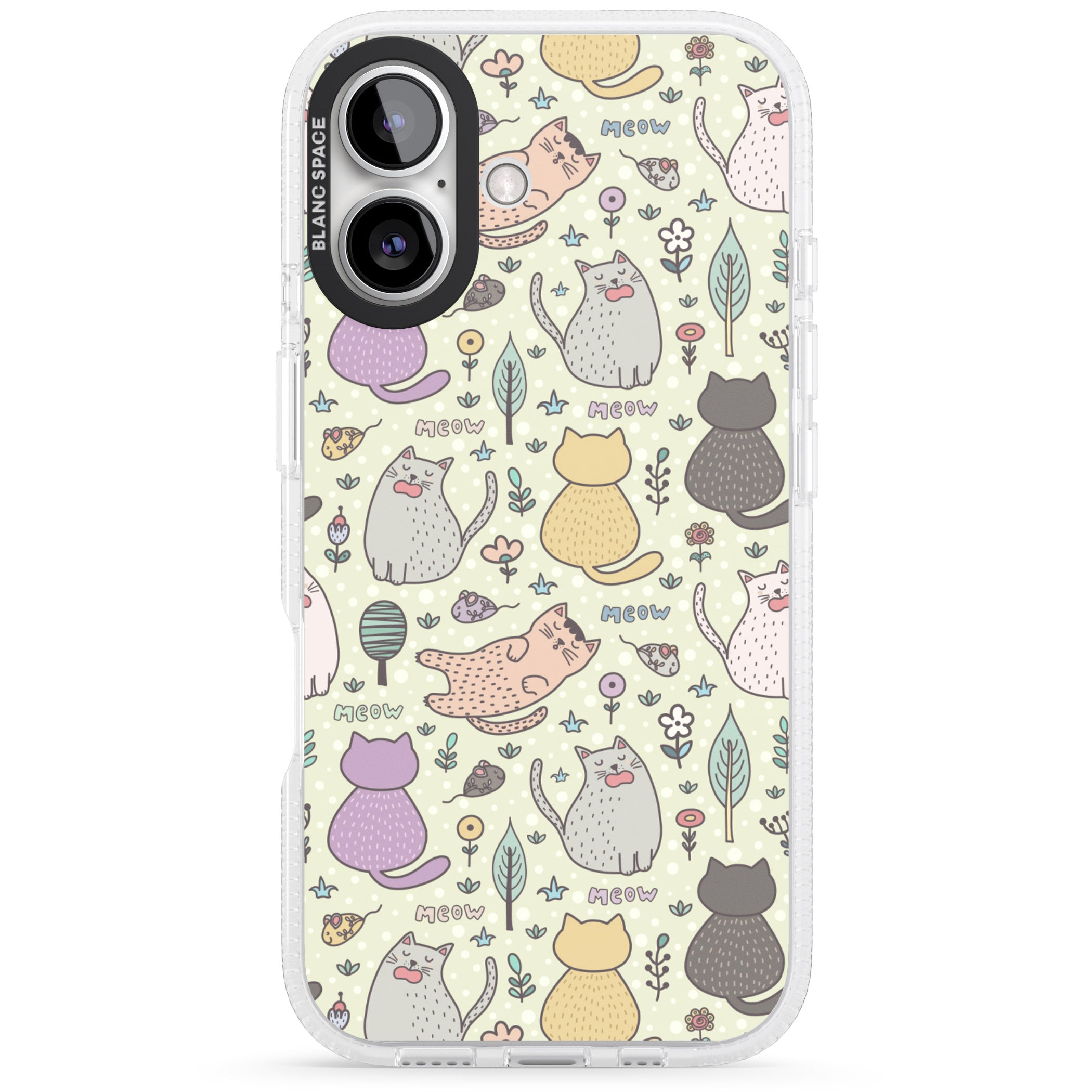 Cat Pattern Cream iPhone 16 / 16 Plus Clear Case Impact Air - Blanc Space