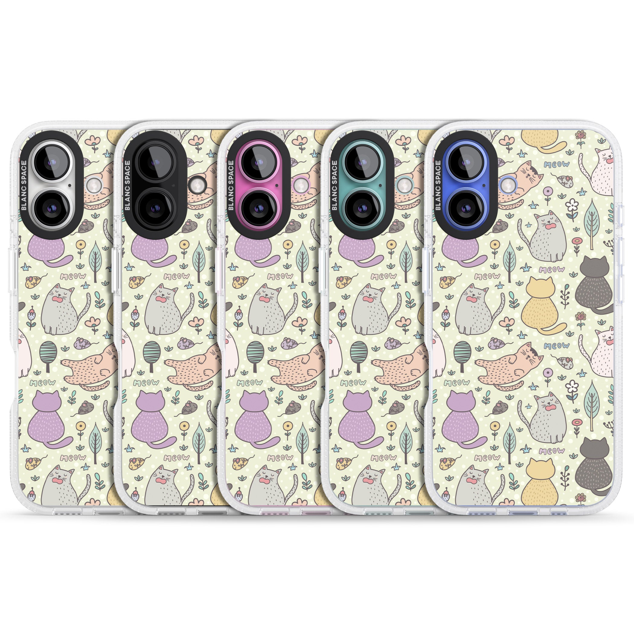 Cat Pattern Cream iPhone 16 / 16 Plus Clear Case Impact Air - Blanc Space